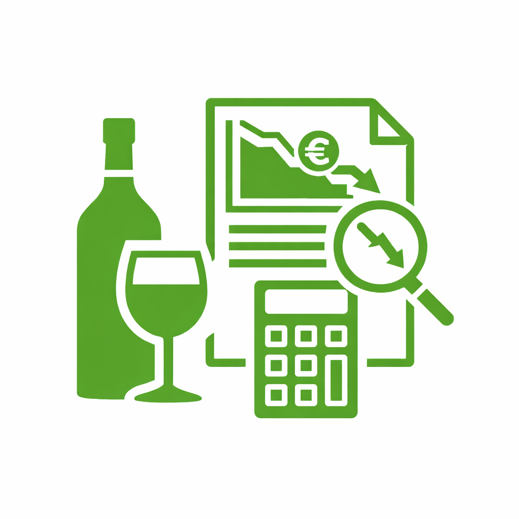 Icona verde relativa al servizio WBSN Winery Health, rappresenta analisi delle perdite finanziarie nel settore vinicolo.