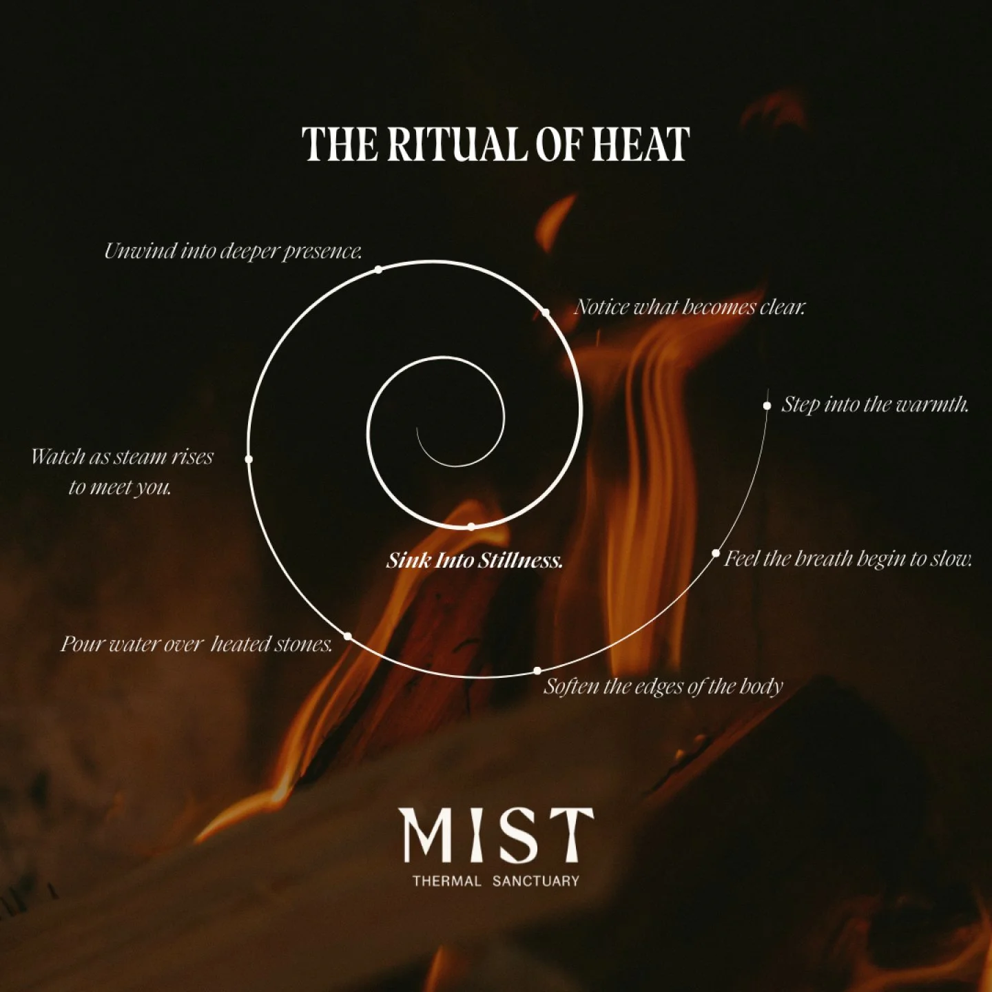 The sauna ritual is a slow journey inward. Heat softens the body, water meets stone, and steam rises to open the senses. With each breath, something inside loosens, clears, and settles.

Experience wood-fired warmth, Mists' curated essential oils in 