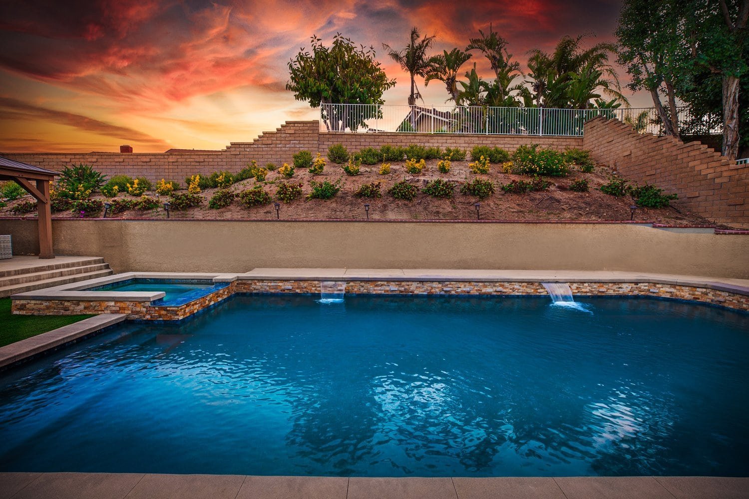 yorba linda pool with waterfalls sunset.jpg