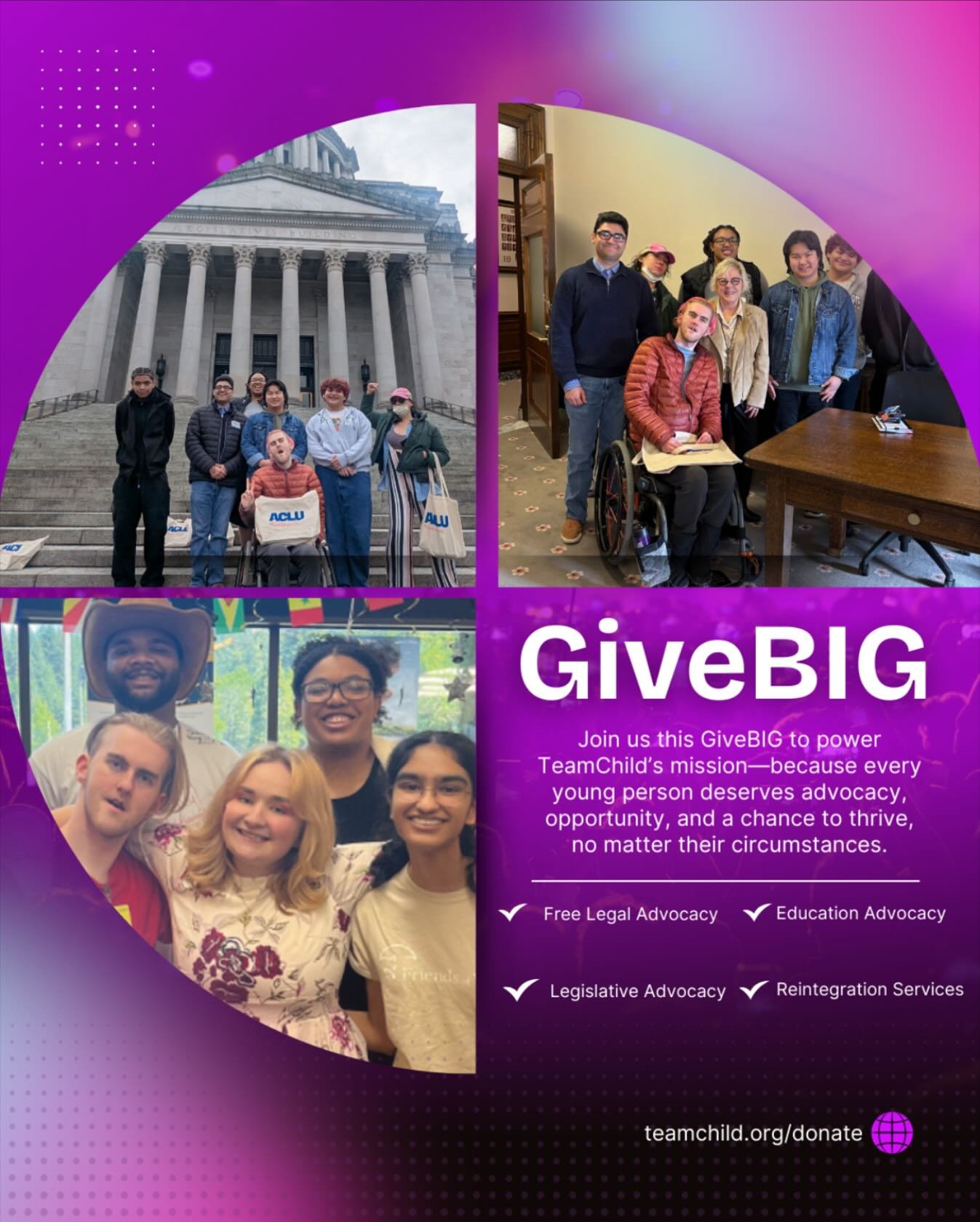 This #GiveBIG, invest in justice, dignity, and hope for youth across Washington. TeamChild provides free legal advocacy and life-changing support to young people navigating some of life&rsquo;s toughest challenges.

Donate now at teamchild.org/donate