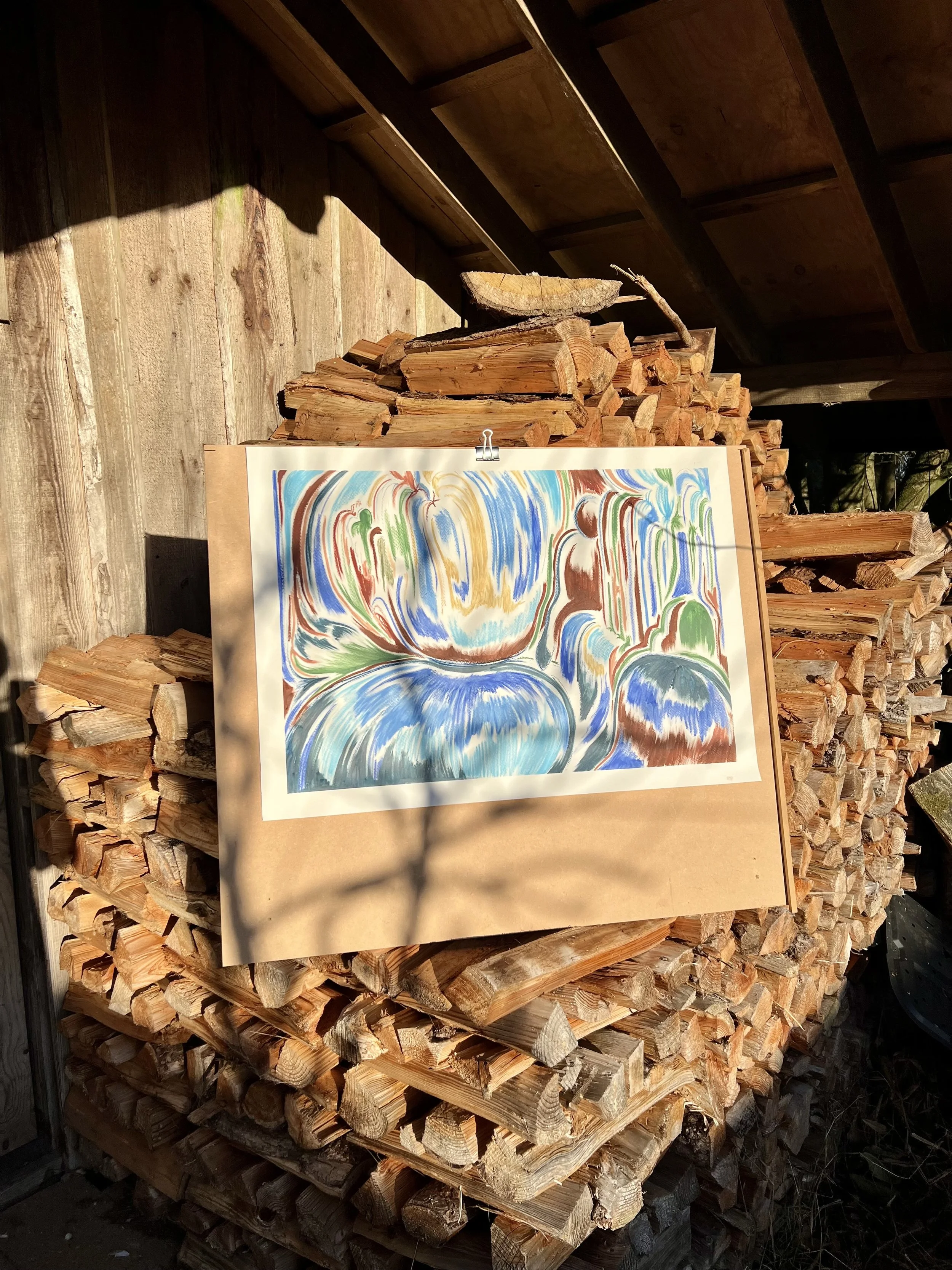 Ved vandet, 80x65, Oliepastel på papir, 1500,- 