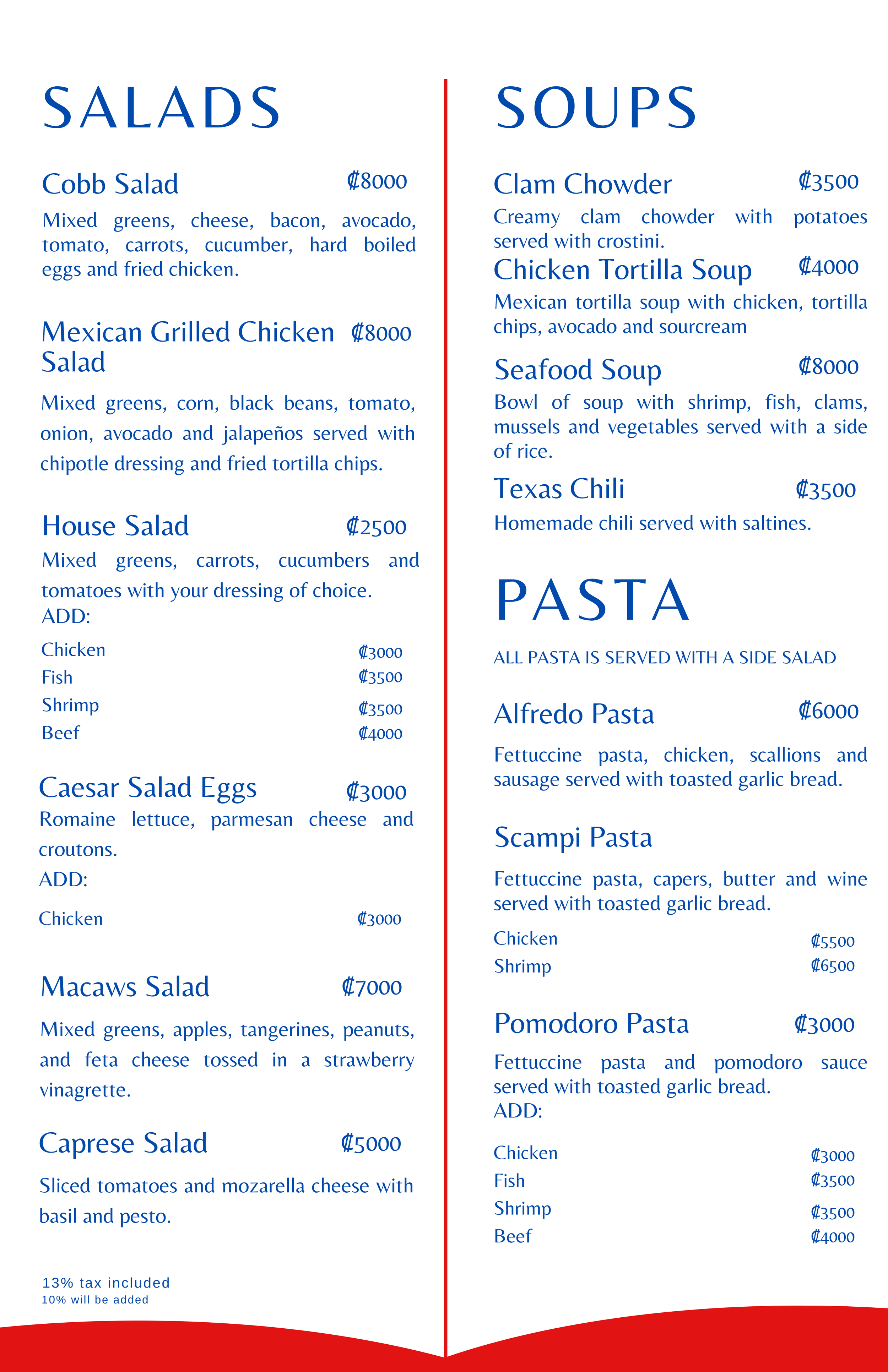 Menu — CR Macaws