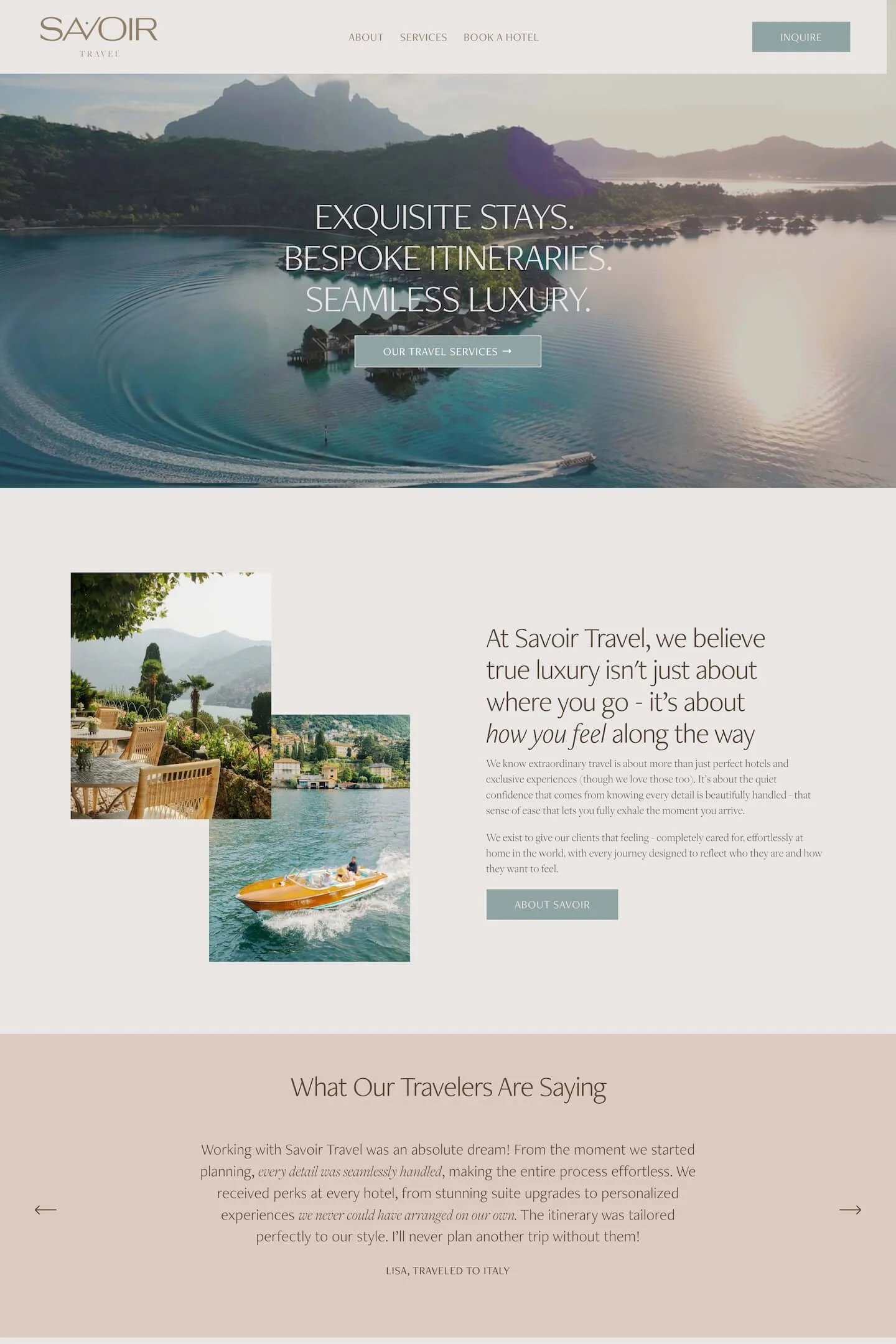 homepage for luxury virtuoso travel advisor
