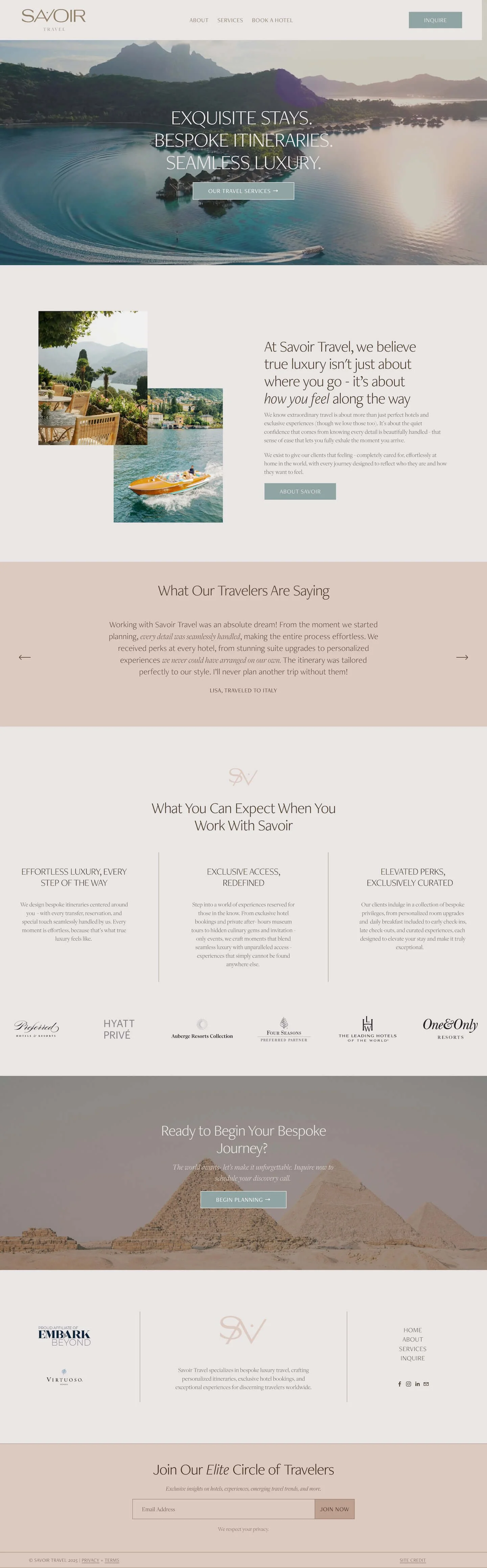 squarespace homepage for a luxury travel advisor