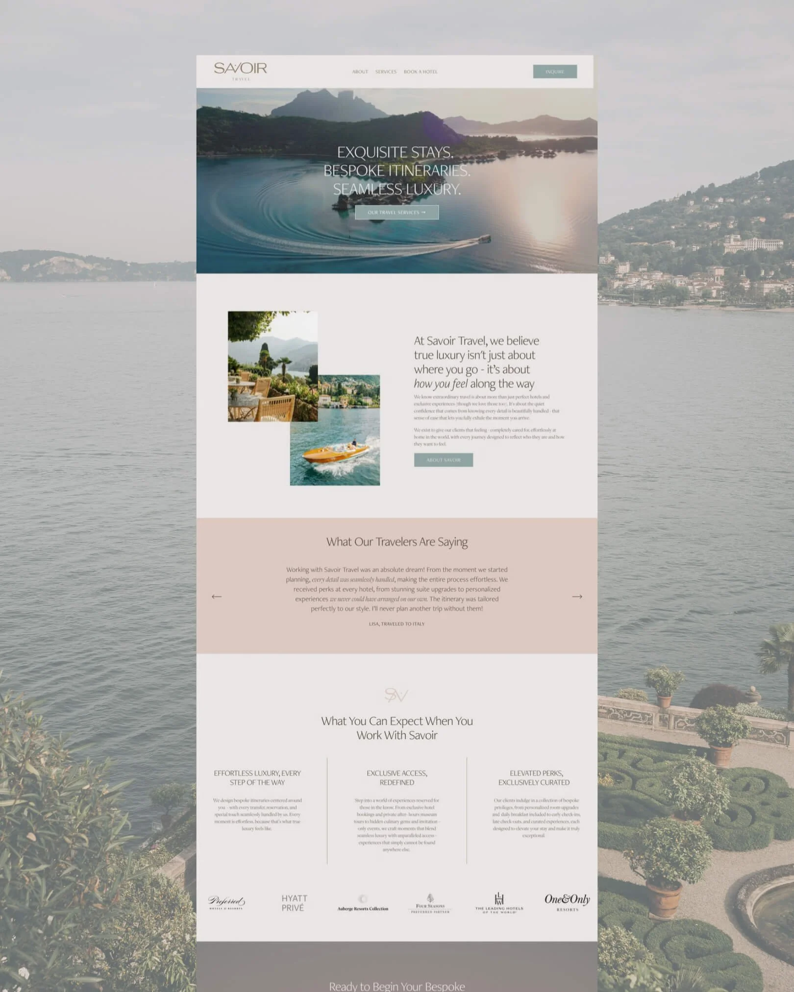 luxury travel agent homepage design on squarespace