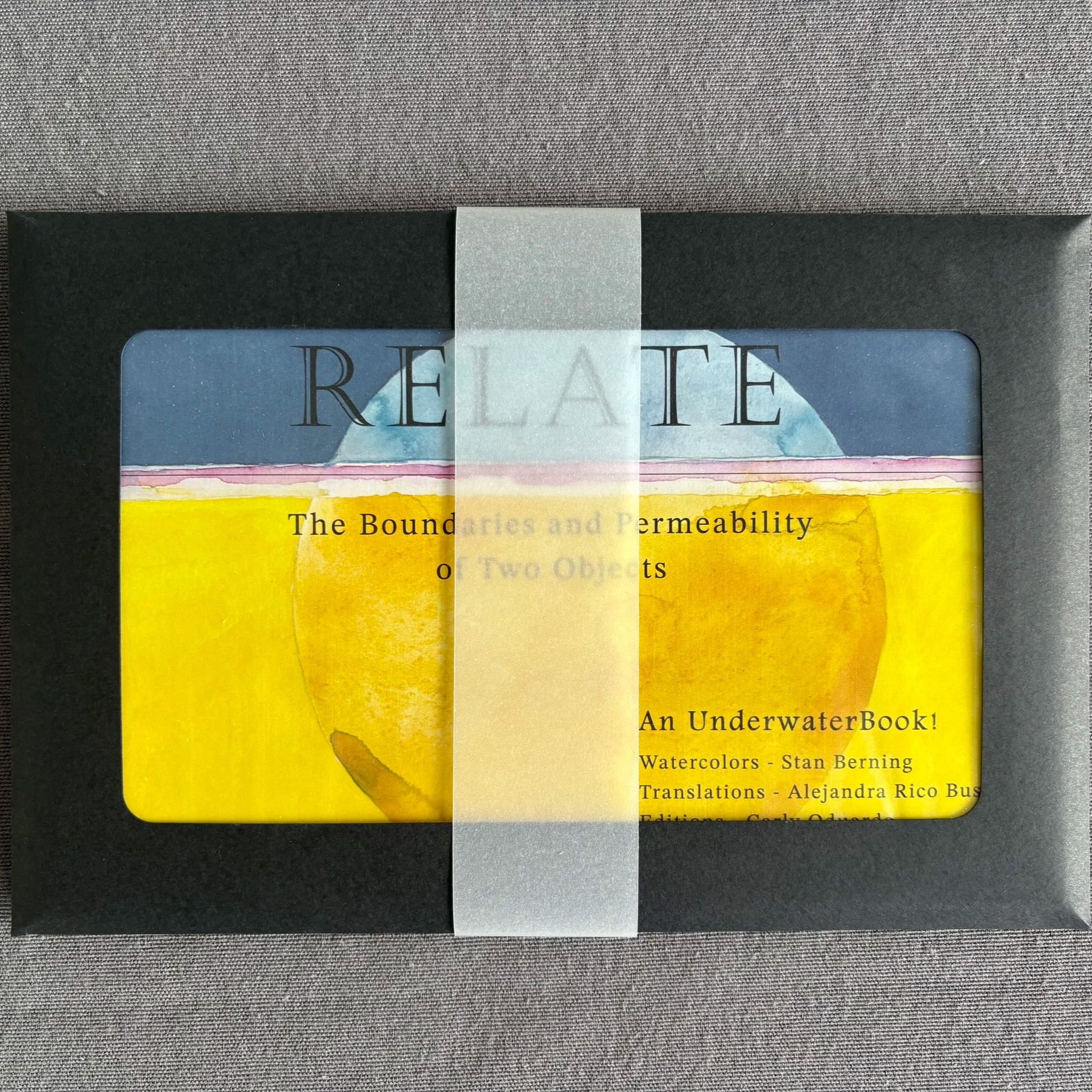 A black envelope set titled "RELEASE" with an underwater watercolor painting on the cover.