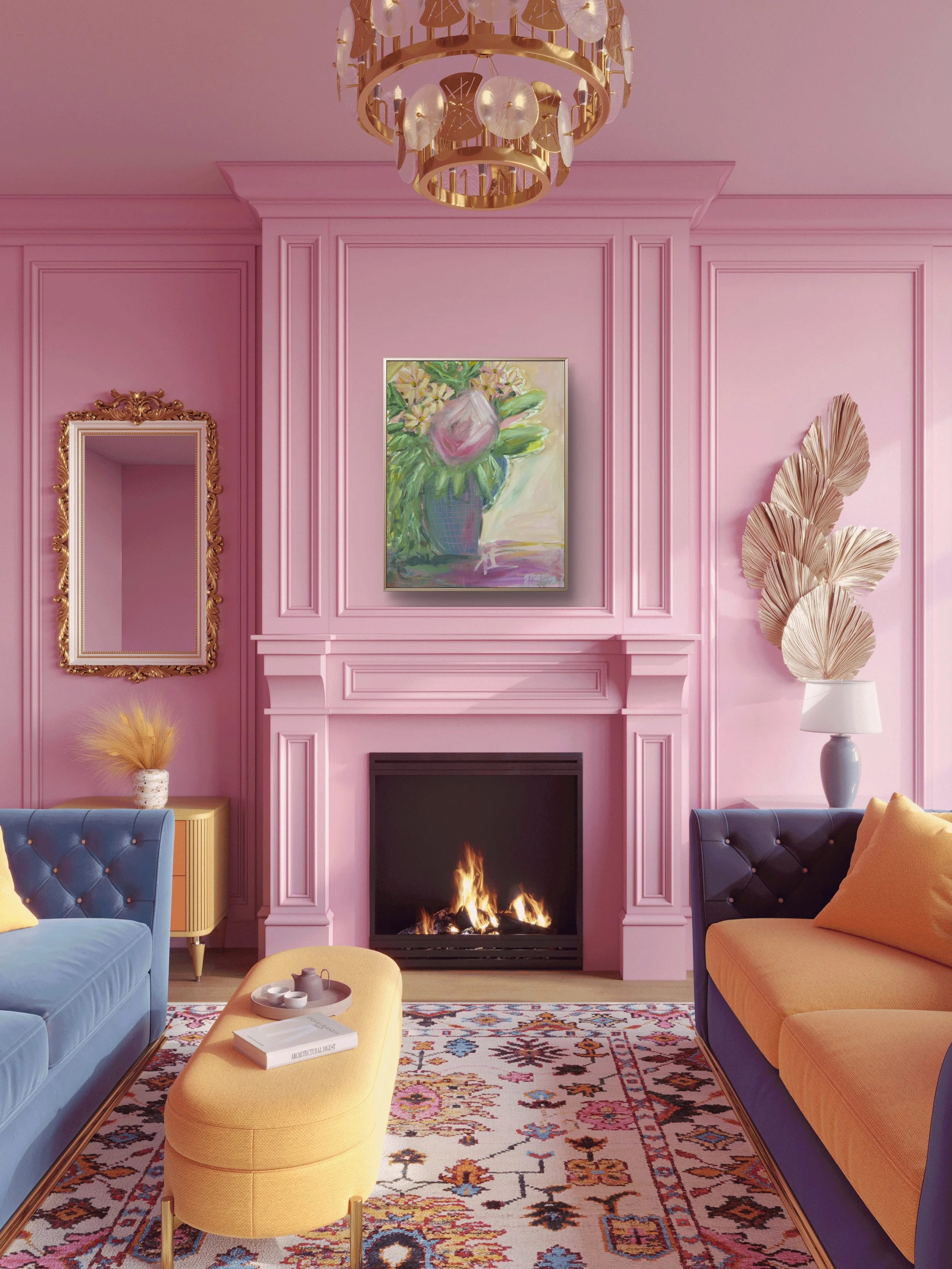 Let Me Move Your Heart original 22 × 28 acrylic floral painting with expressive pink flowers and a decorative vessel by Jennifer Mehling