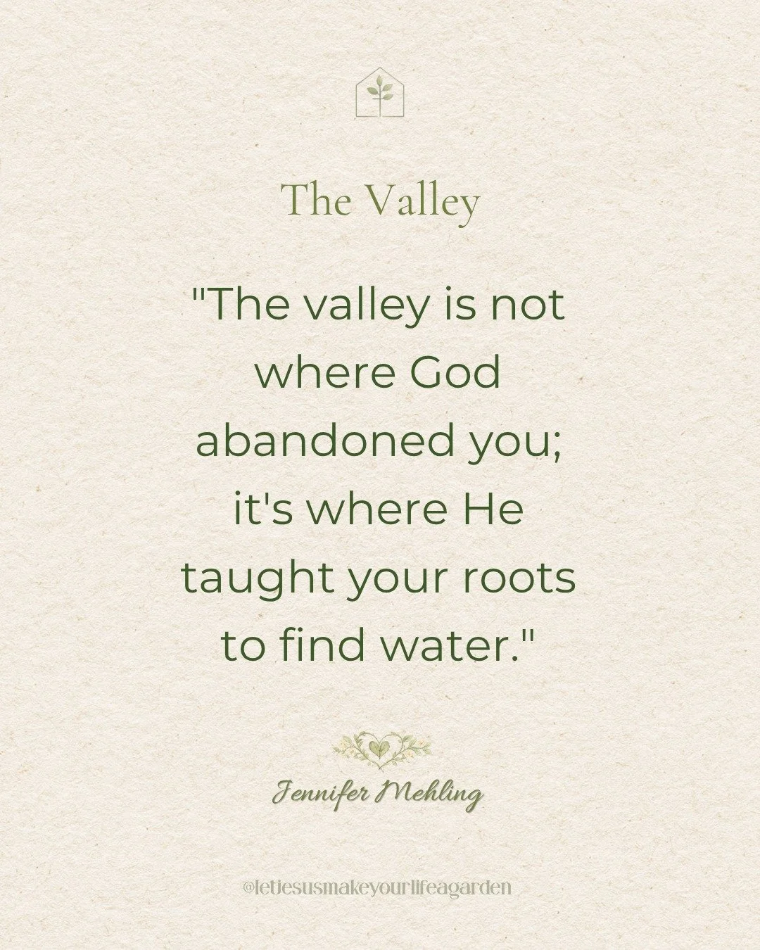 Not every valley is a sign that you've lost your way.

Sometimes it is where God teaches you to draw from deeper sources than your own strength. What feels difficult today may be developing roots that will sustain you for years to come.

🌿 Have you 