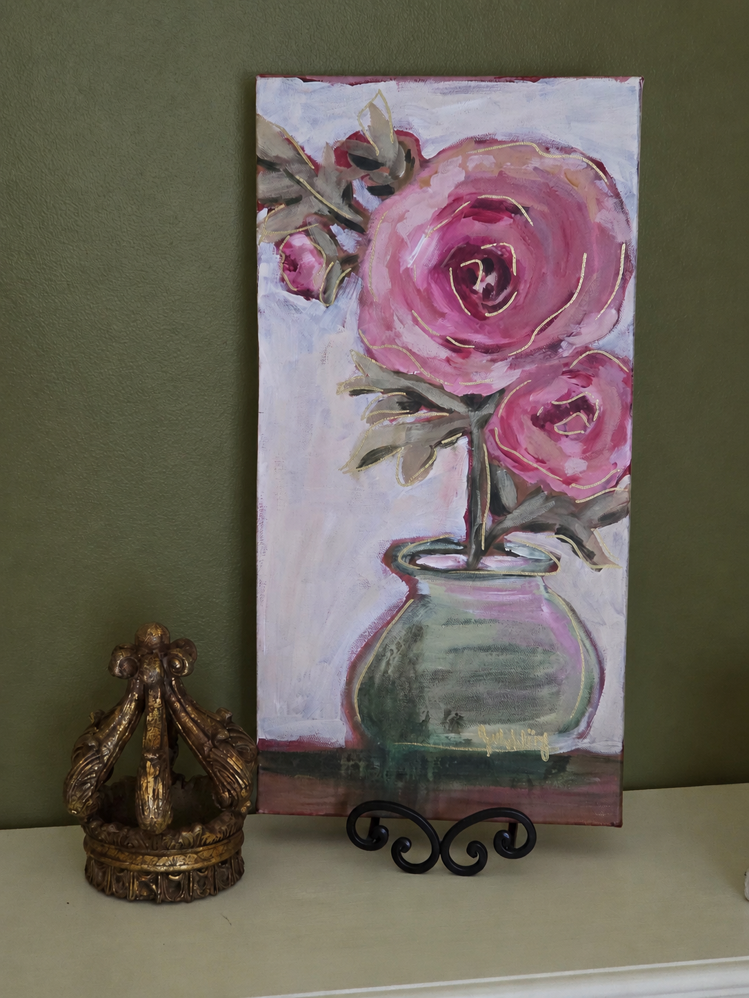 Kept by Love original floral painting by Jennifer Mehling displayed in a home interior.