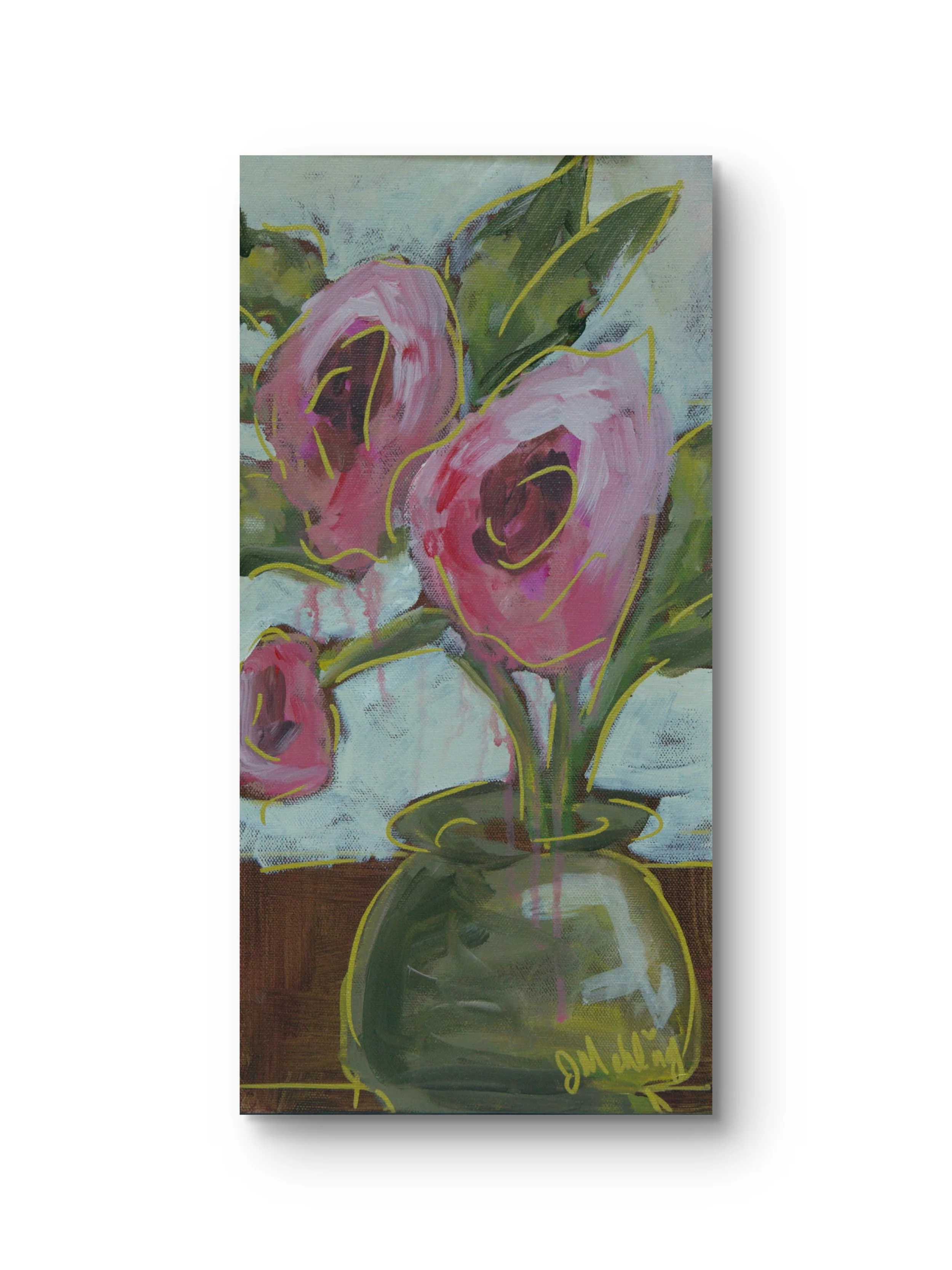 First Blooms Reaching | Original 8 × 16 Mixed Media Floral Painting