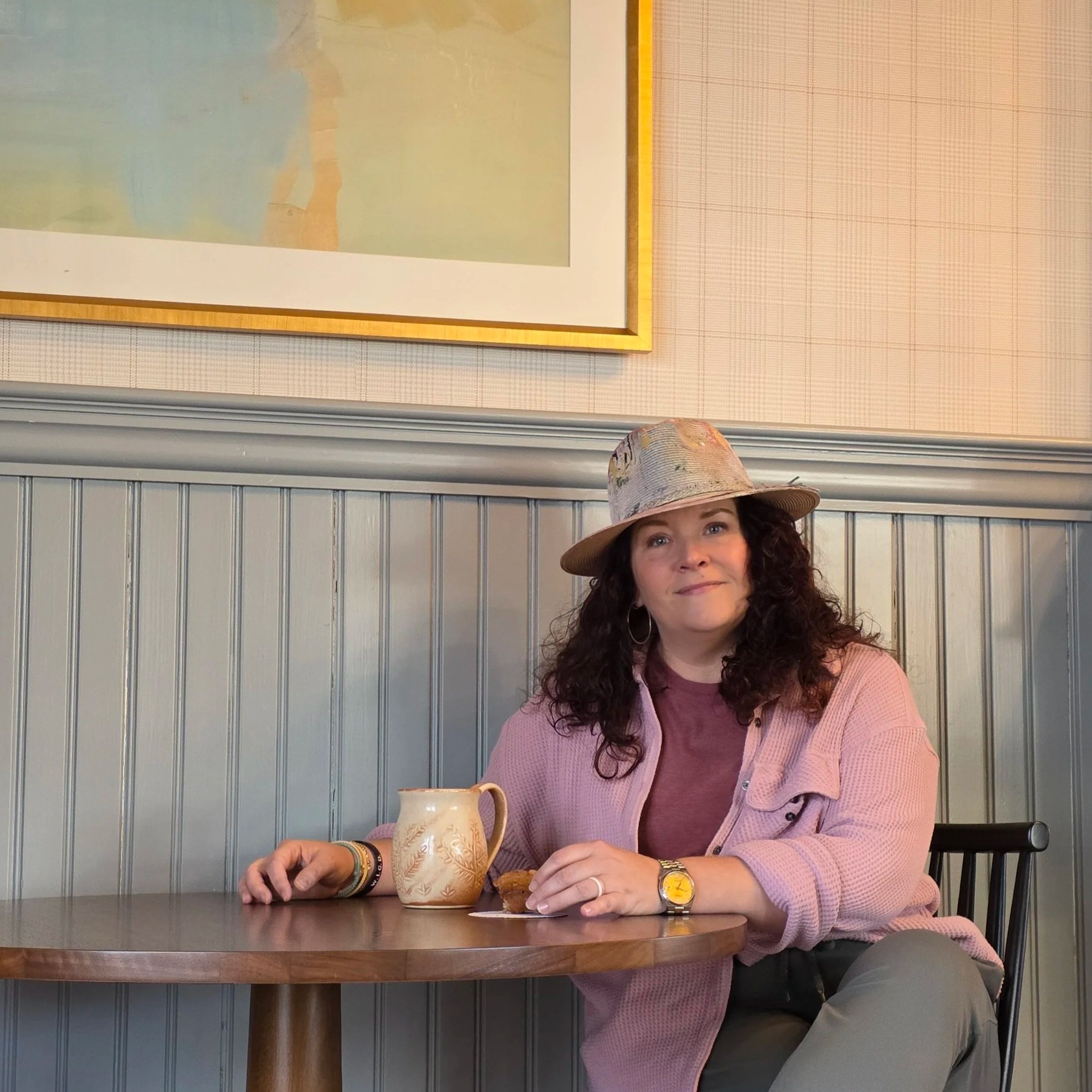 Jennifer Mehling enjoying coffee while reflecting on faith, creativity, and living a life rooted in Christ.