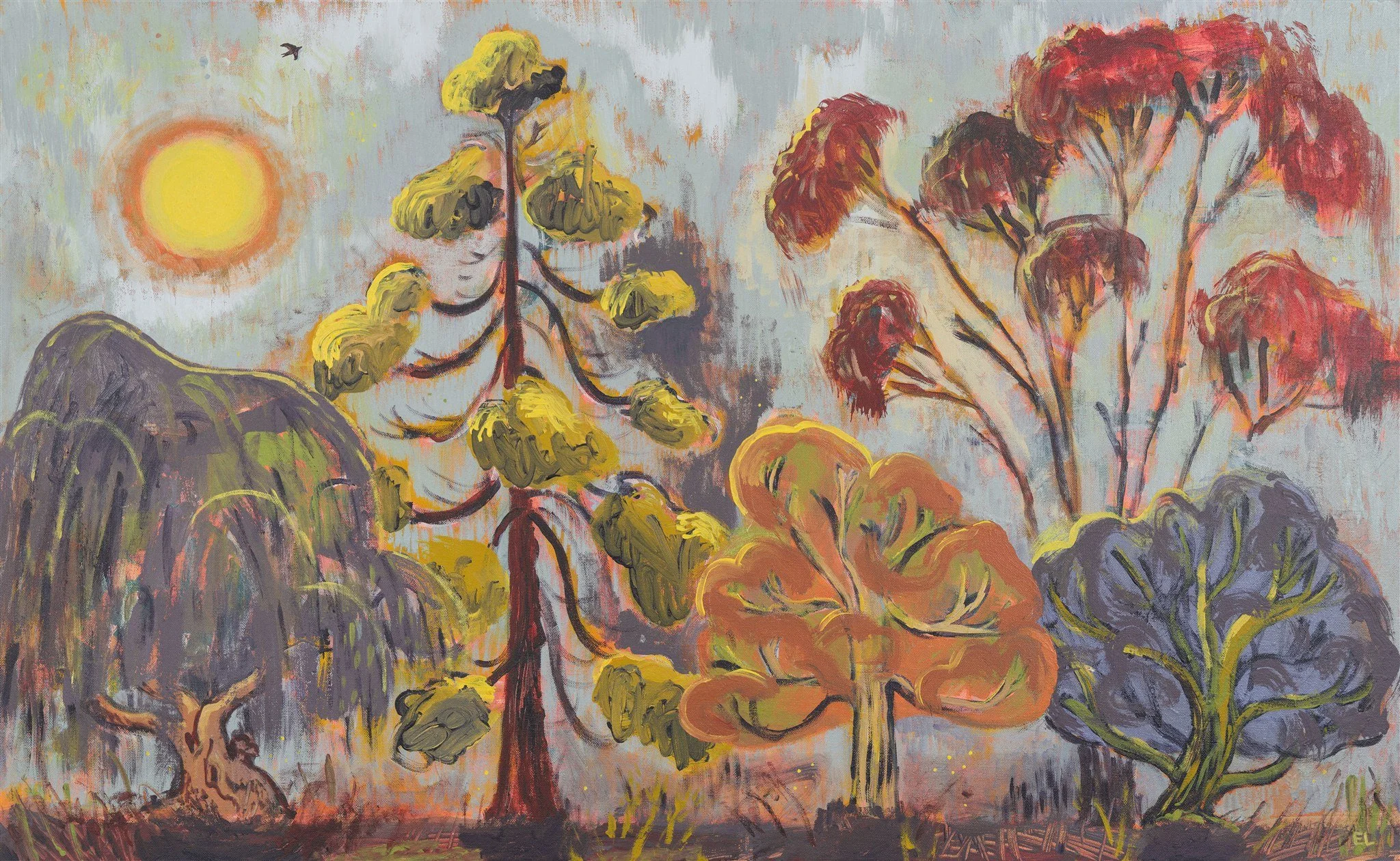 Trees from a Walk II, 2025, 70 x 113cm, acrylic on canvas, unframed, £750