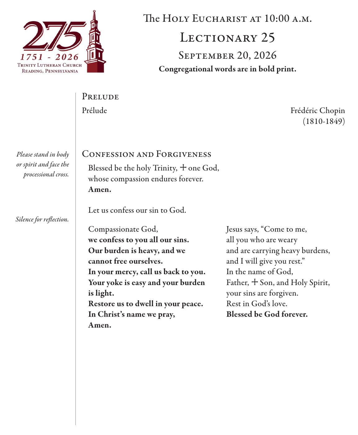 September 20th Worship Bulletin