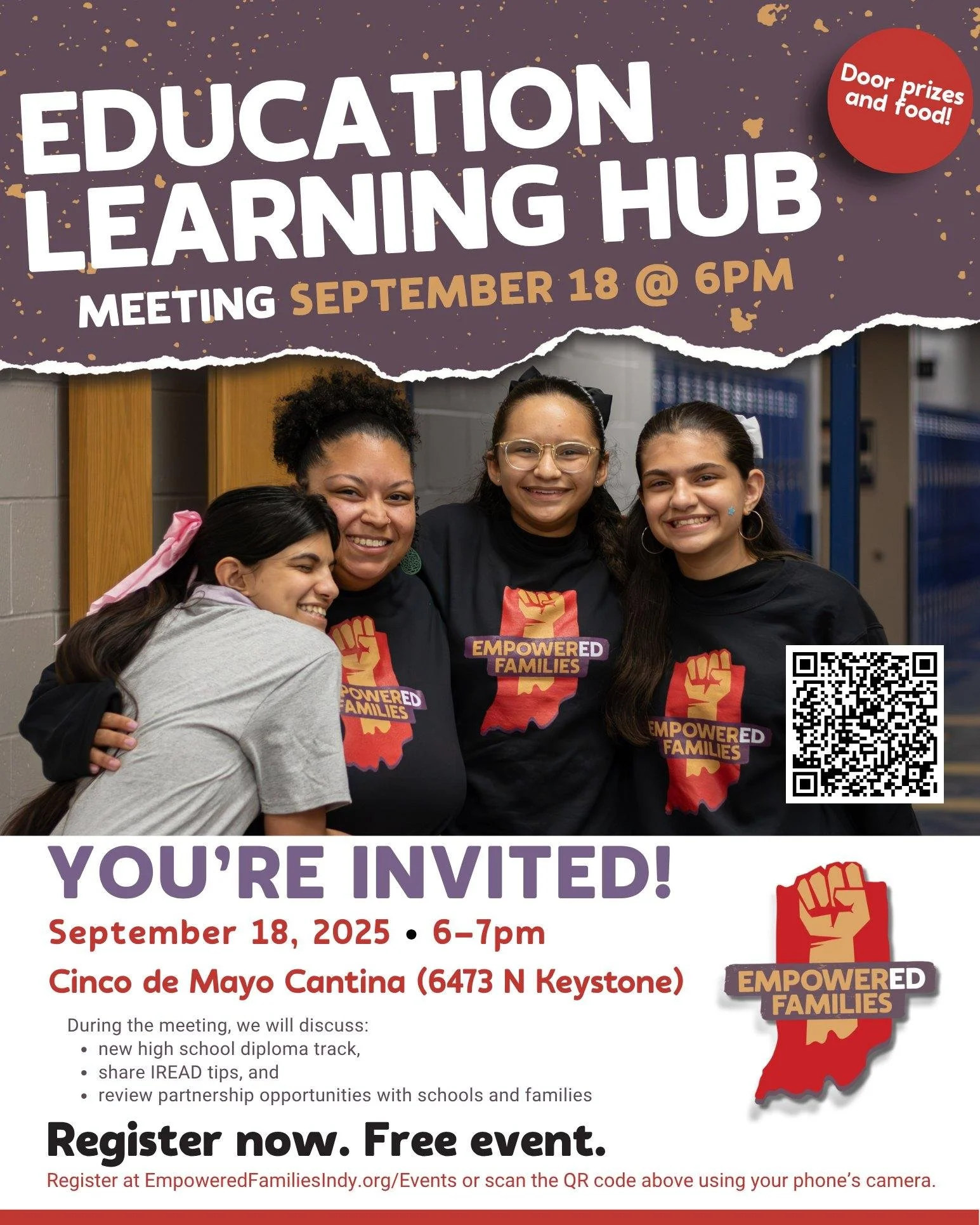 Don&rsquo;t forget! Next Thursday, September 18 at 6pm, we're hosting our Education Learning Hub at Cinco de Mayo Cantina! Free event. See flyer for more details.