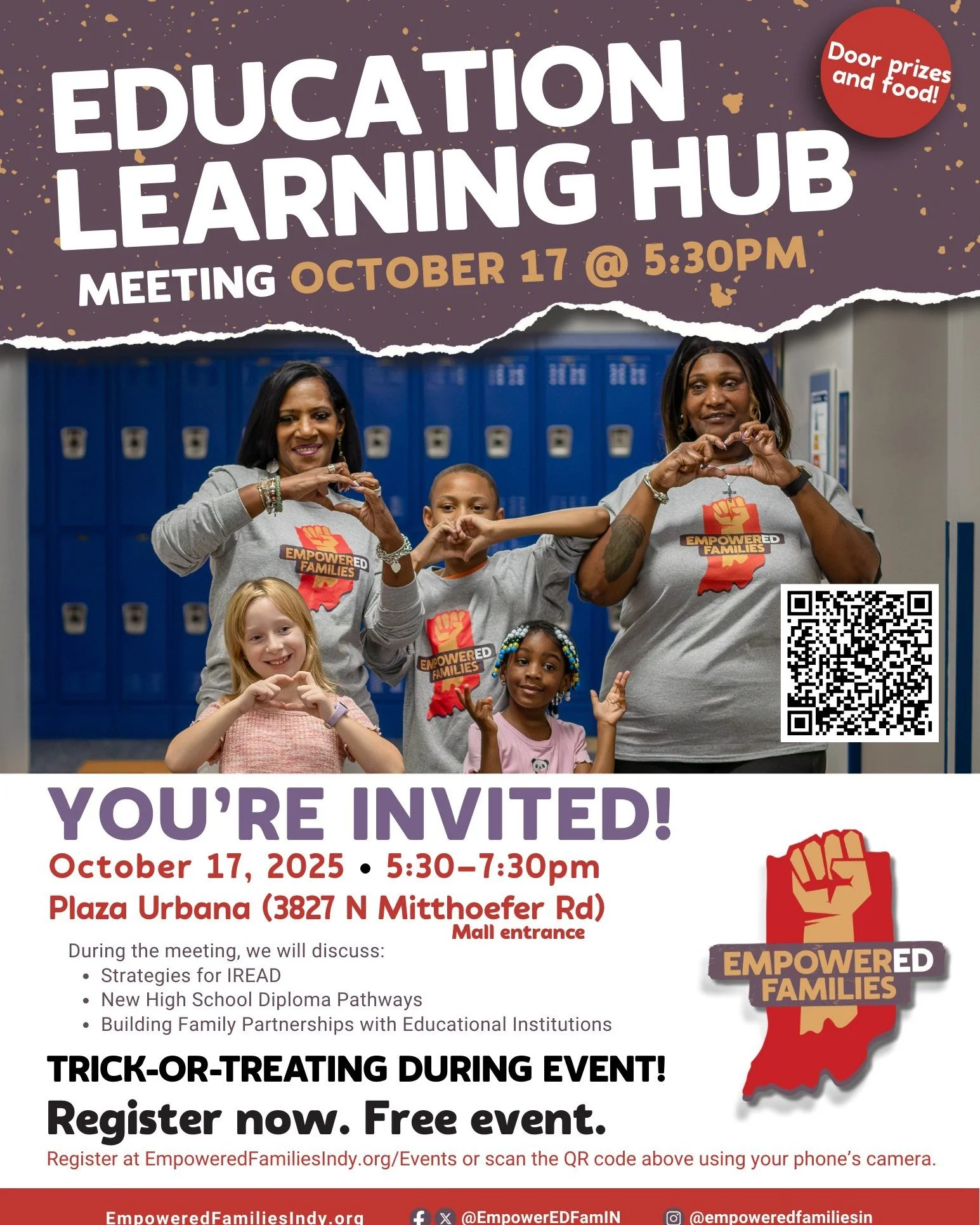Mark your calendars for Friday, October 17th at 5:30 PM! Our free Education Learning Hub meeting will be held at Plaza Urbana (3827 N Mitthoefer Rd, mall entrance). See flyer below for more details.