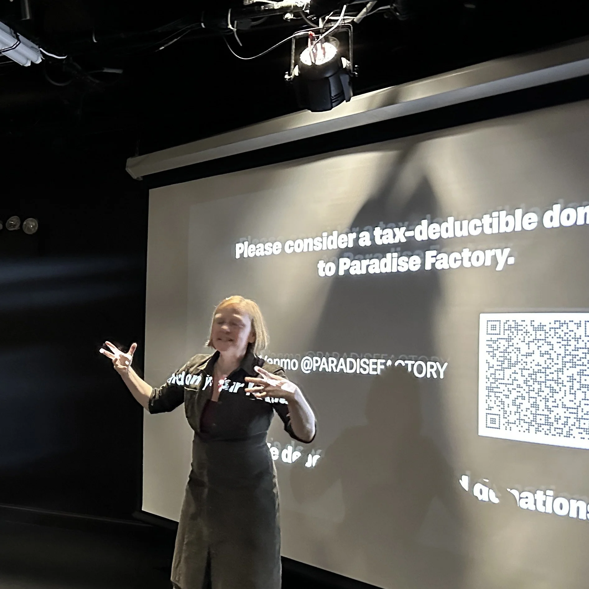 Rhonda Keyser makes a plea for much-needed donations.JPG