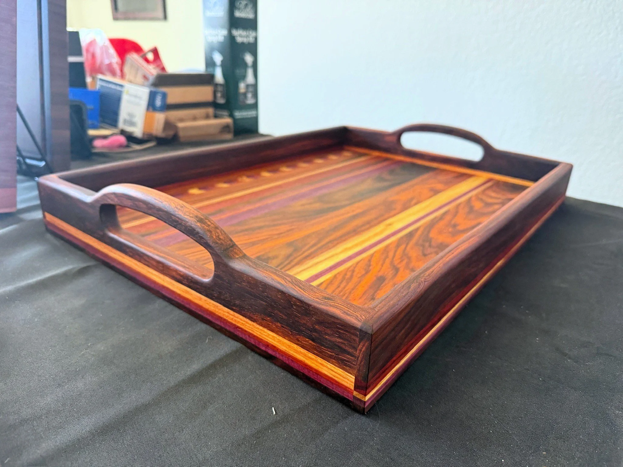 Cocobolo Serving Board w/ Purple Heart, Padauk, and Canary Wood