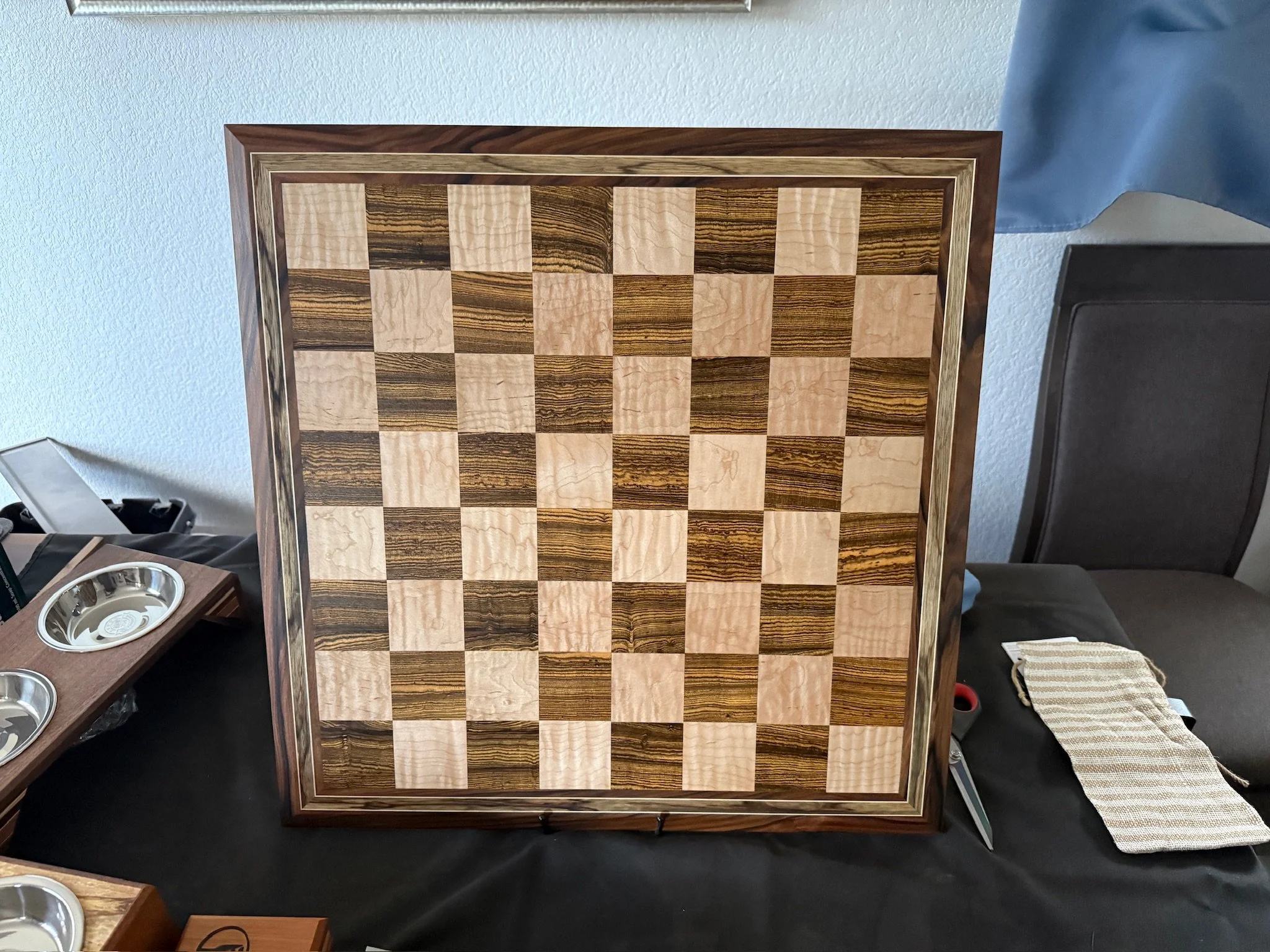 Tournament Chess Board: Bocote, Flamed Maple, Rosewood and Black Limba
