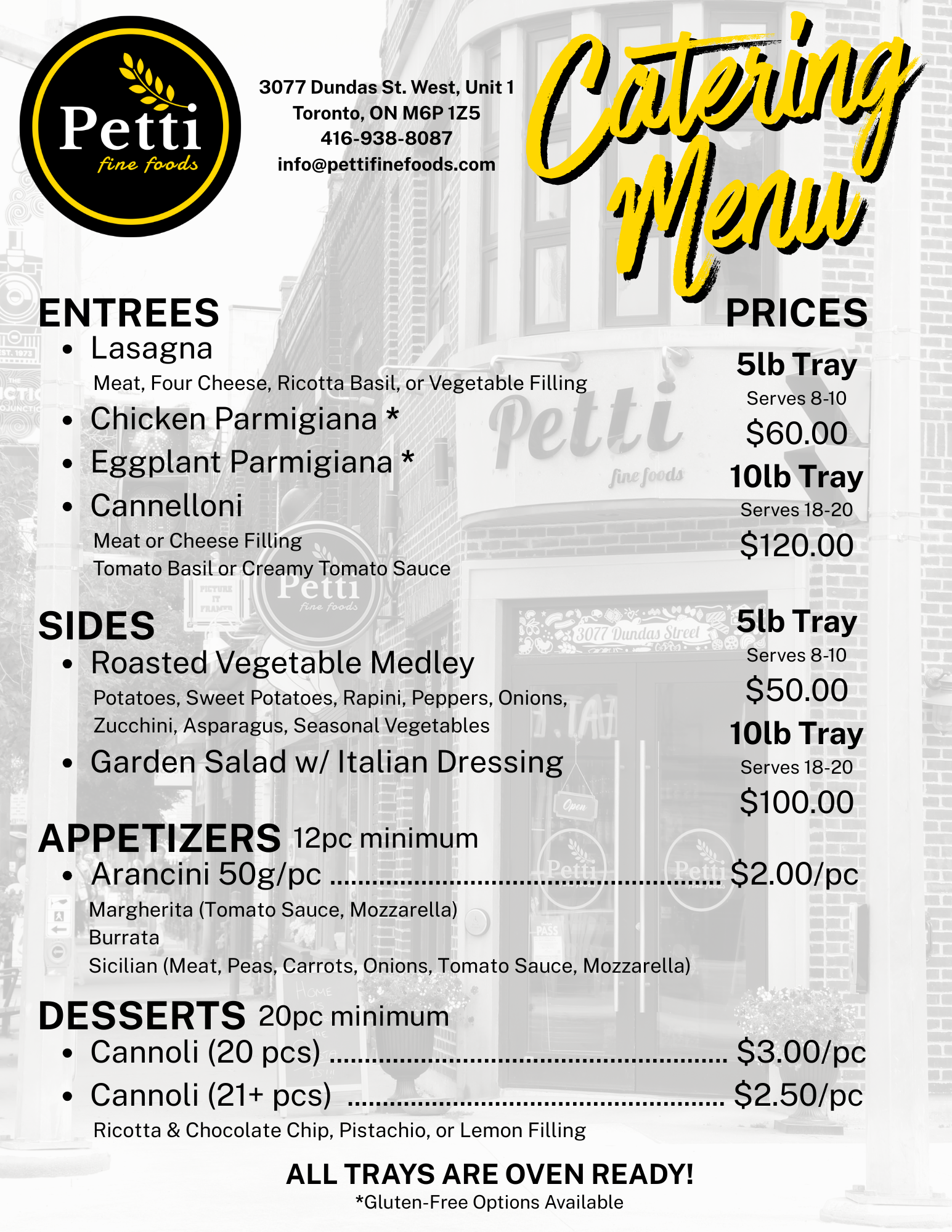 petti fine foods catering menu 1/2
