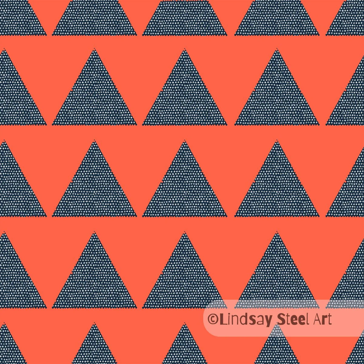 Blue Triangles on Tomato Red