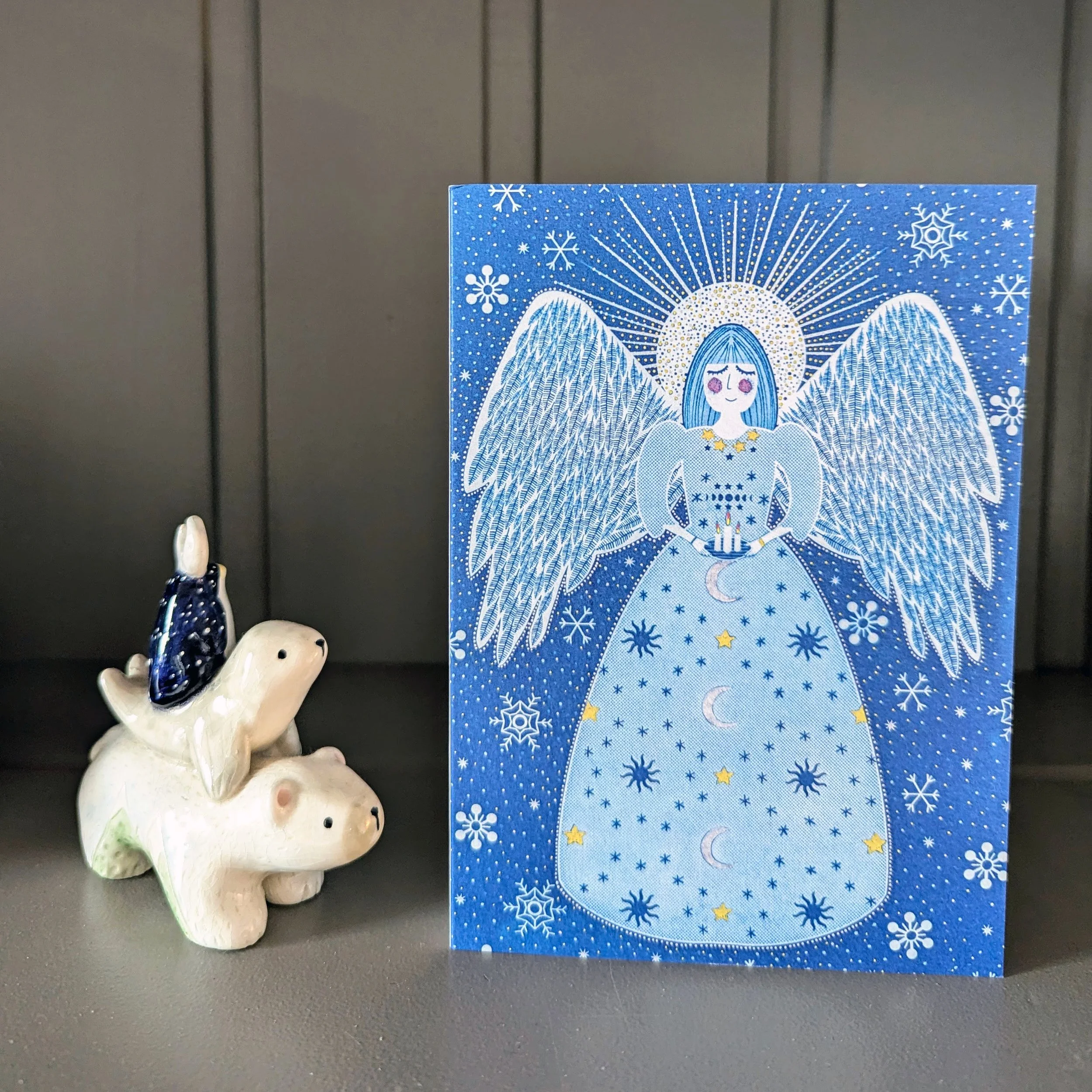 Cyanotype Angel A6 Blank Greetings Card Standing.jpg
