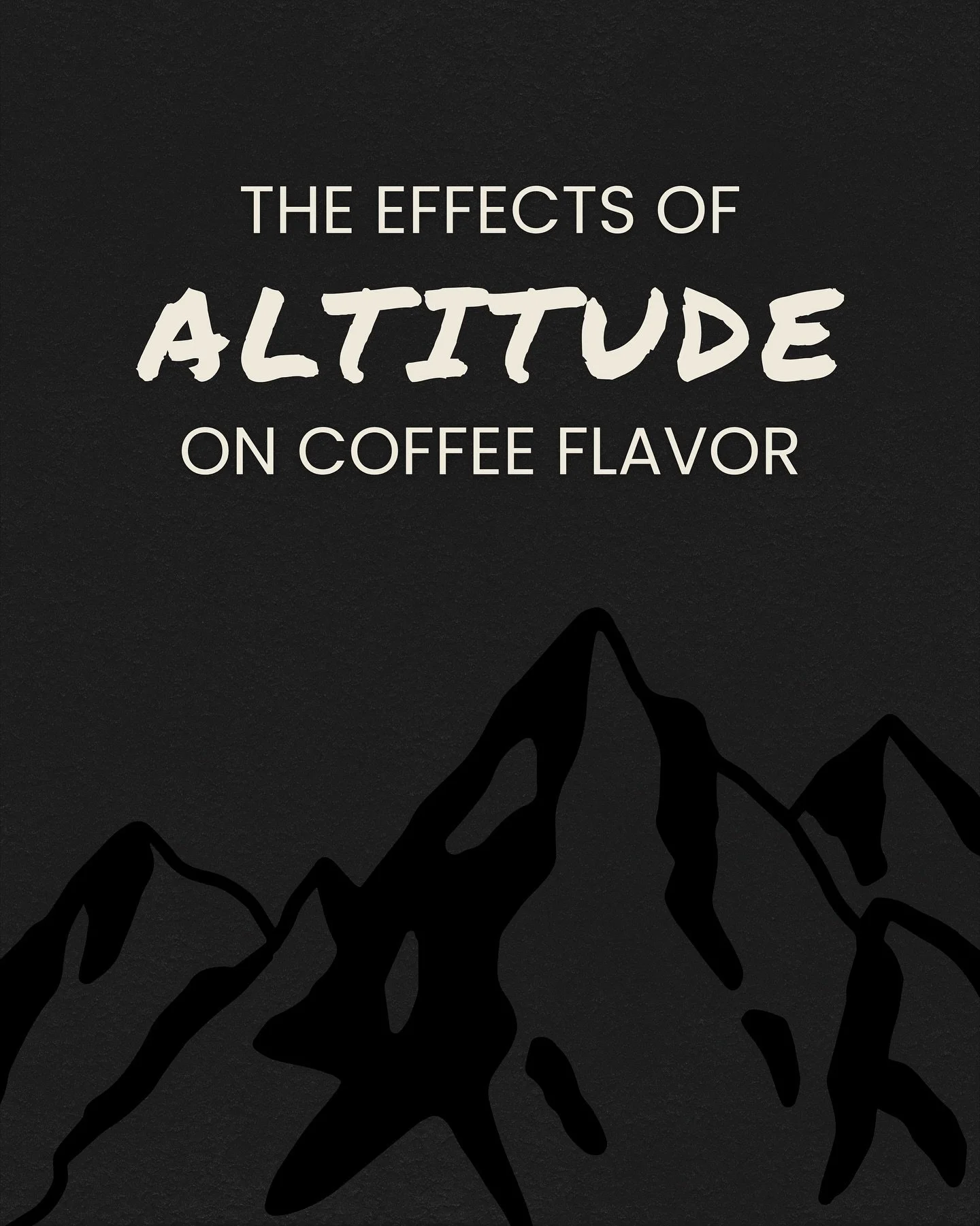 Text overlay stating 'The effects of altitude on coffee flavor' with a silhouette of mountains at the bottom of the image.