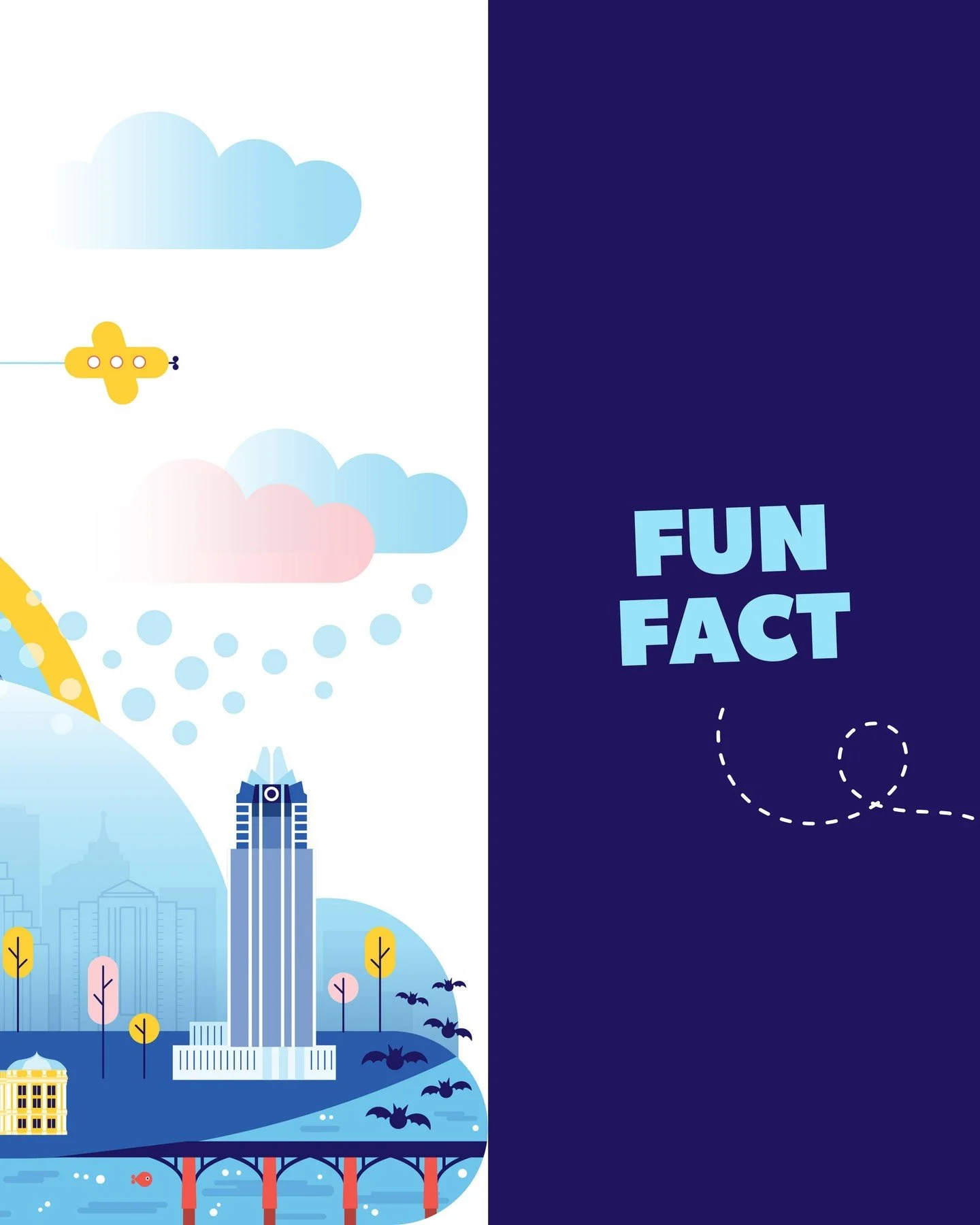 A colorful cartoon illustration of Chicago skyline featuring the Willis Tower, the Cloud Gate sculpture, and Millennium Park, with the text 'Fun Fact' on a dark blue background.