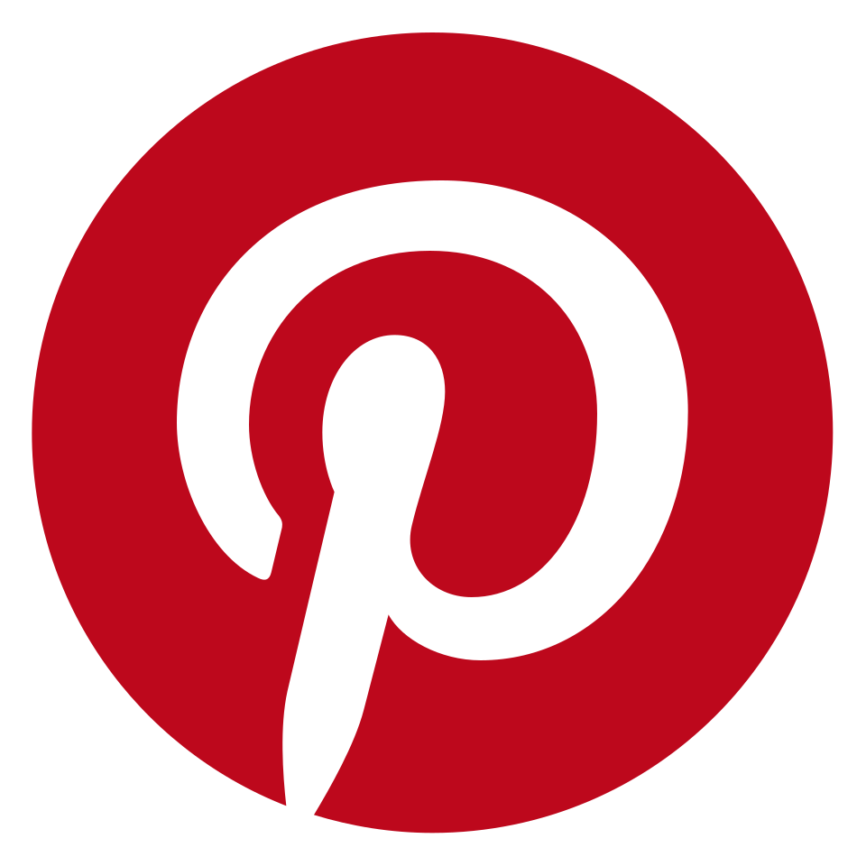 Pinterest logo with red circle and black 'P' on black background.
