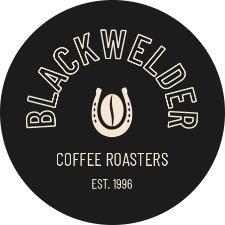 Black Welder Coffee Roasters logo with horseshoe symbol, established in 1996, on a black background.