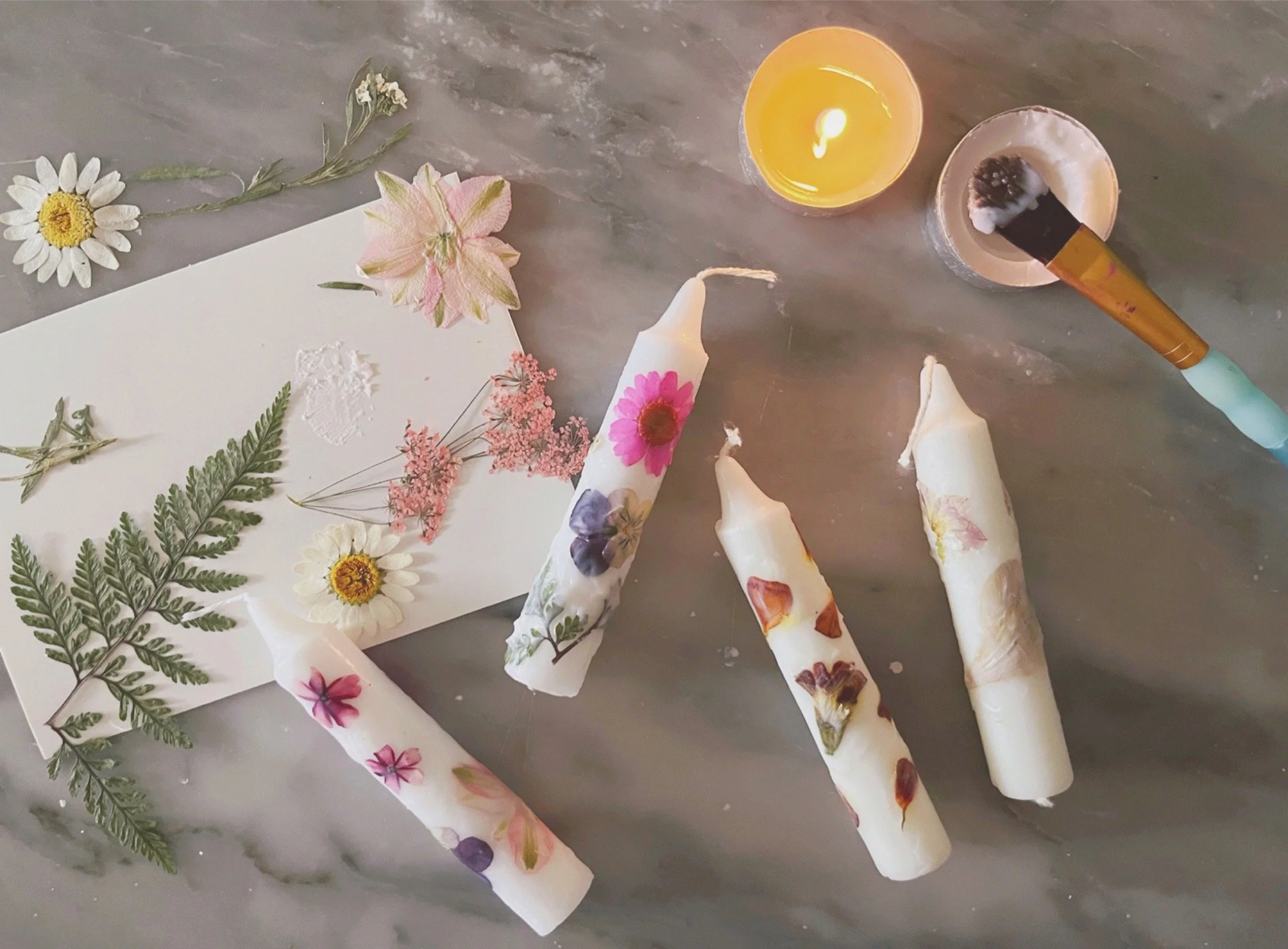 How to Make Pressed Flower Candles for Shabbat