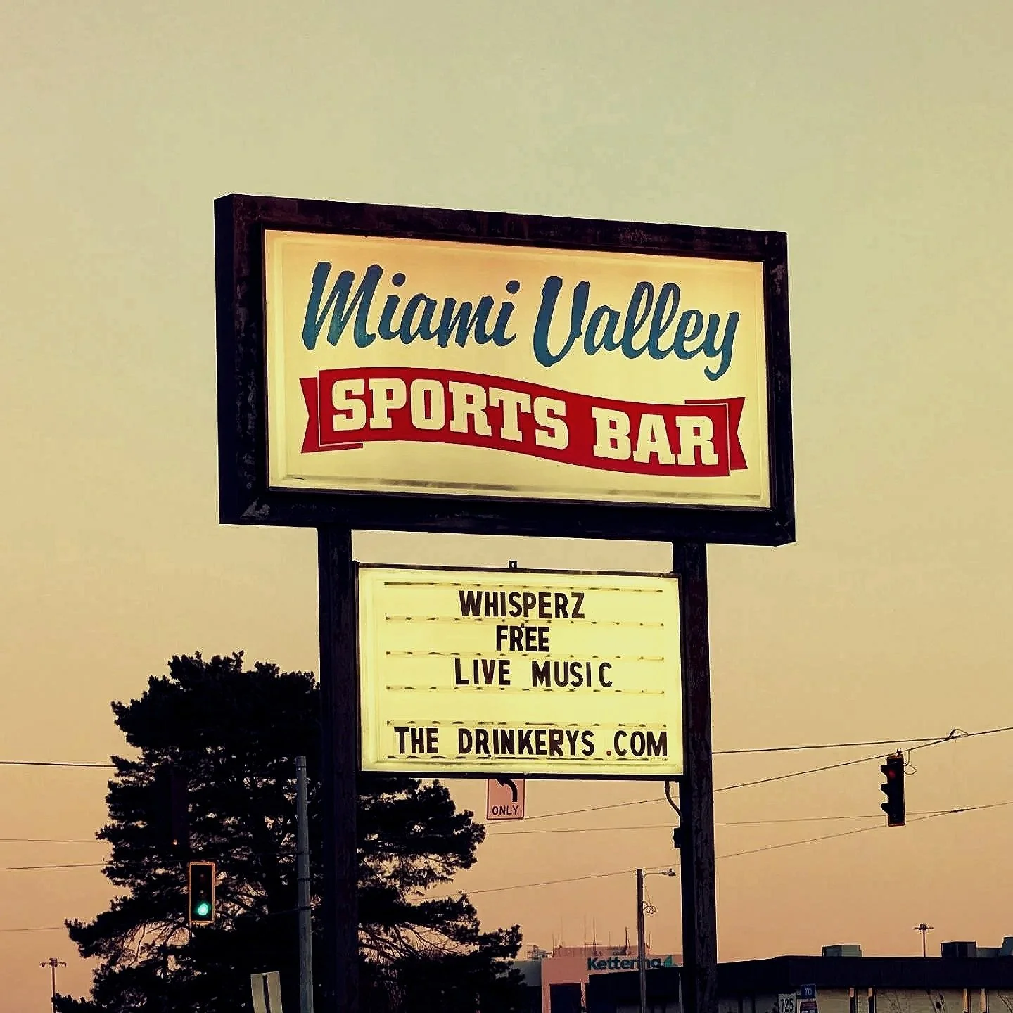 Sign for Miami Valley Sports Bar located off I-75 and I-675 near Dayton, Ohio.