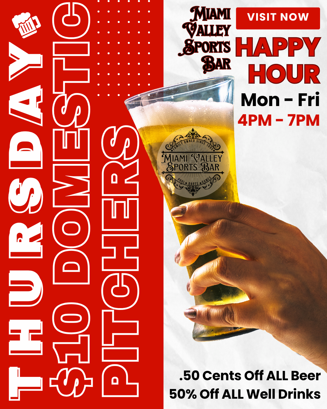 $10 domestic pitchers Thursdays at Miami Valley Sports Bar