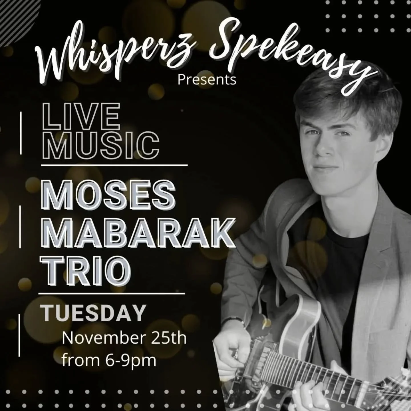🔹🔹Continuing our fabulous Tuesday night Trios line up is the marvelous and magical Moses Mabarak Trio!  They'll take the stage Tuesday evening, November 25th from 6-9pm alongside our Tuesday Wine Specials where wine is 50% off by the glass and 10% 