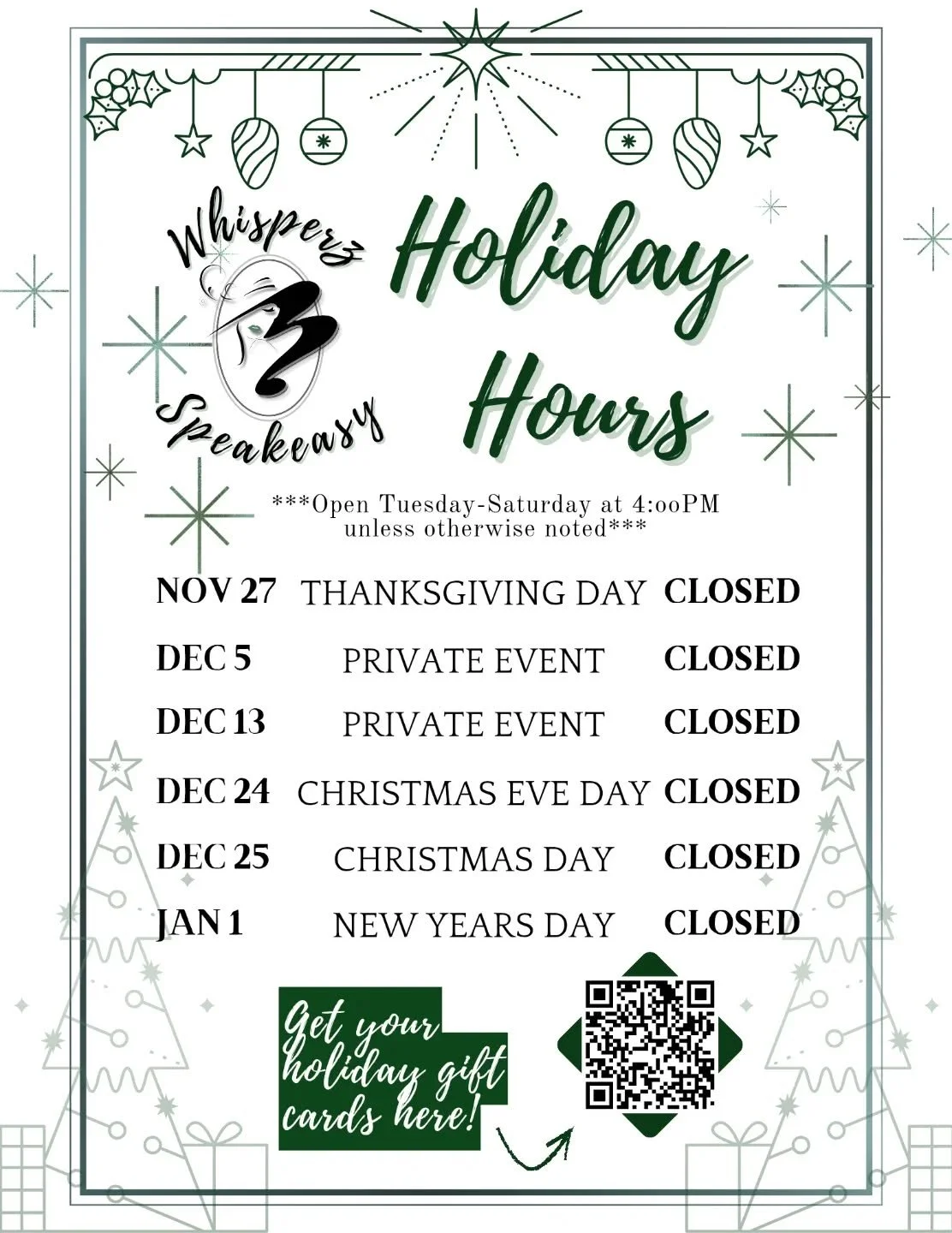 🦃Happy Thanksgiving - please note our holiday closed hours!!!🦃