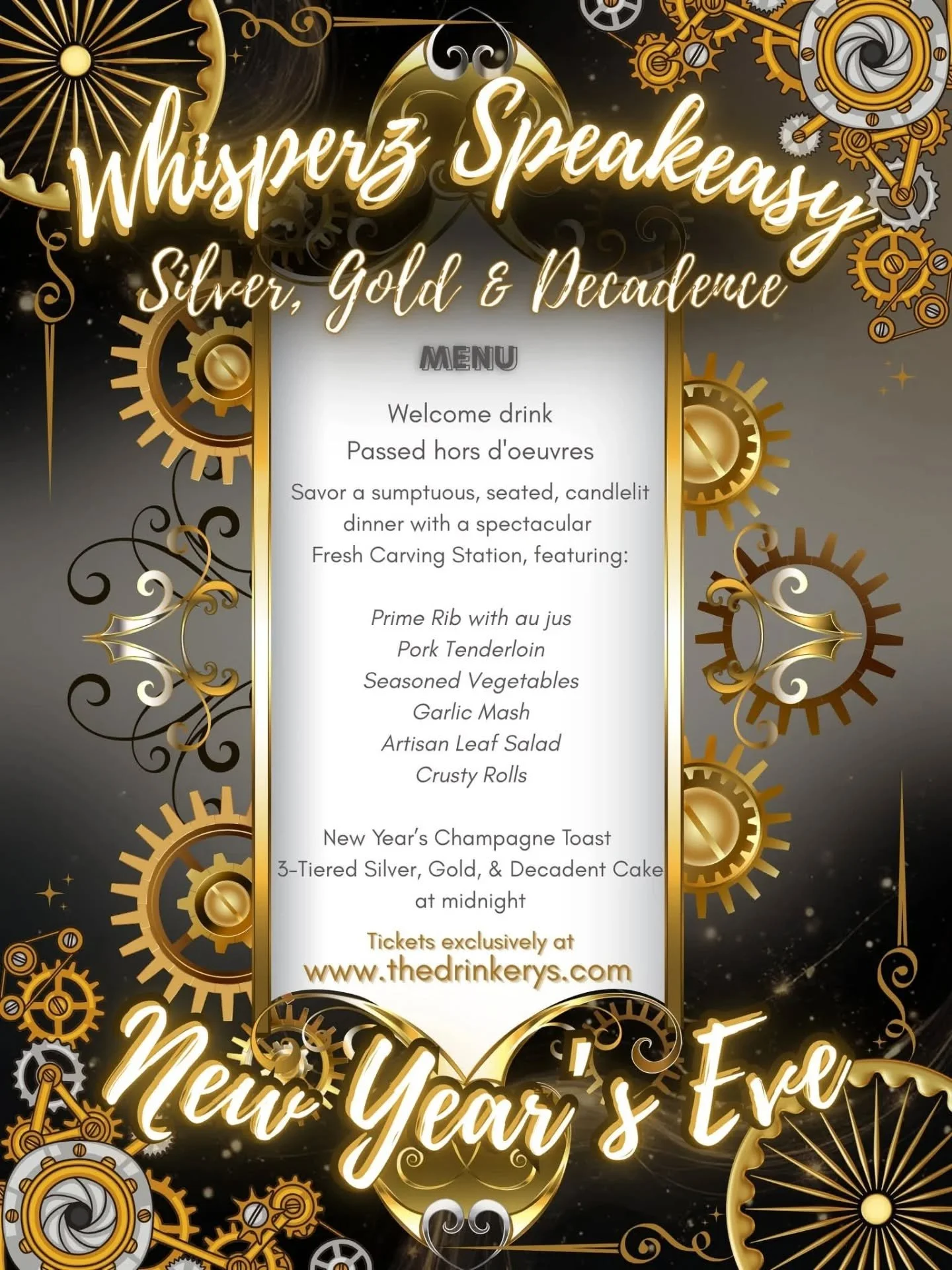 ▪▪ Savor a sumptuous, seated, candlelit dinner with a spectacular Fresh Carving Station featuring prime rib, pork tenderloin, and all the delicious sides to go with at our New Year's Eve Party, Silver Gold &amp; Decadence!  Tickets available now on o