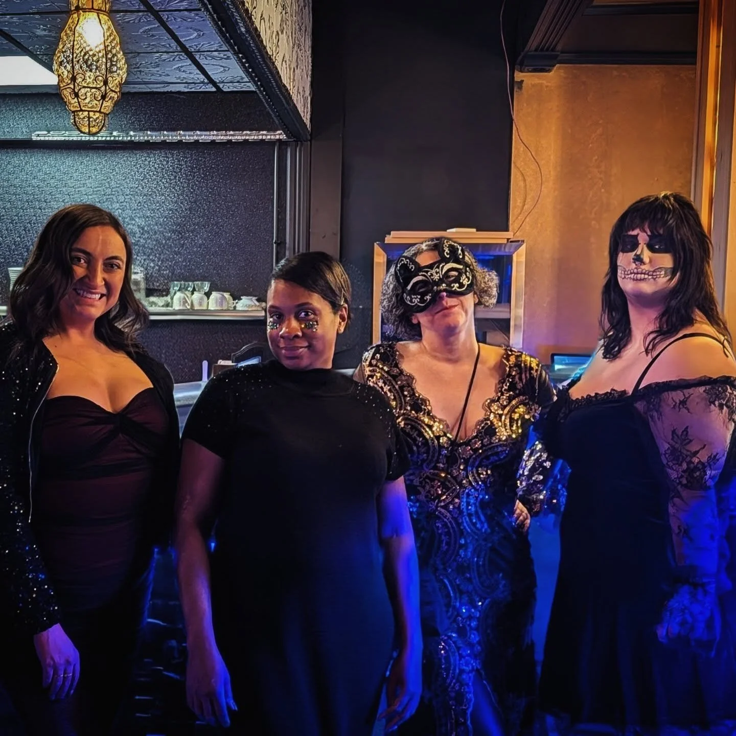 ▪️▪️Throwback to our fabulous staff before our Masquerade Party at Halloween - they're always impeccable, on point, pouring the perfect cocktails, and poised to perfectly guide you through your Whisperz Speakeasy experience with knowledge, insight, k