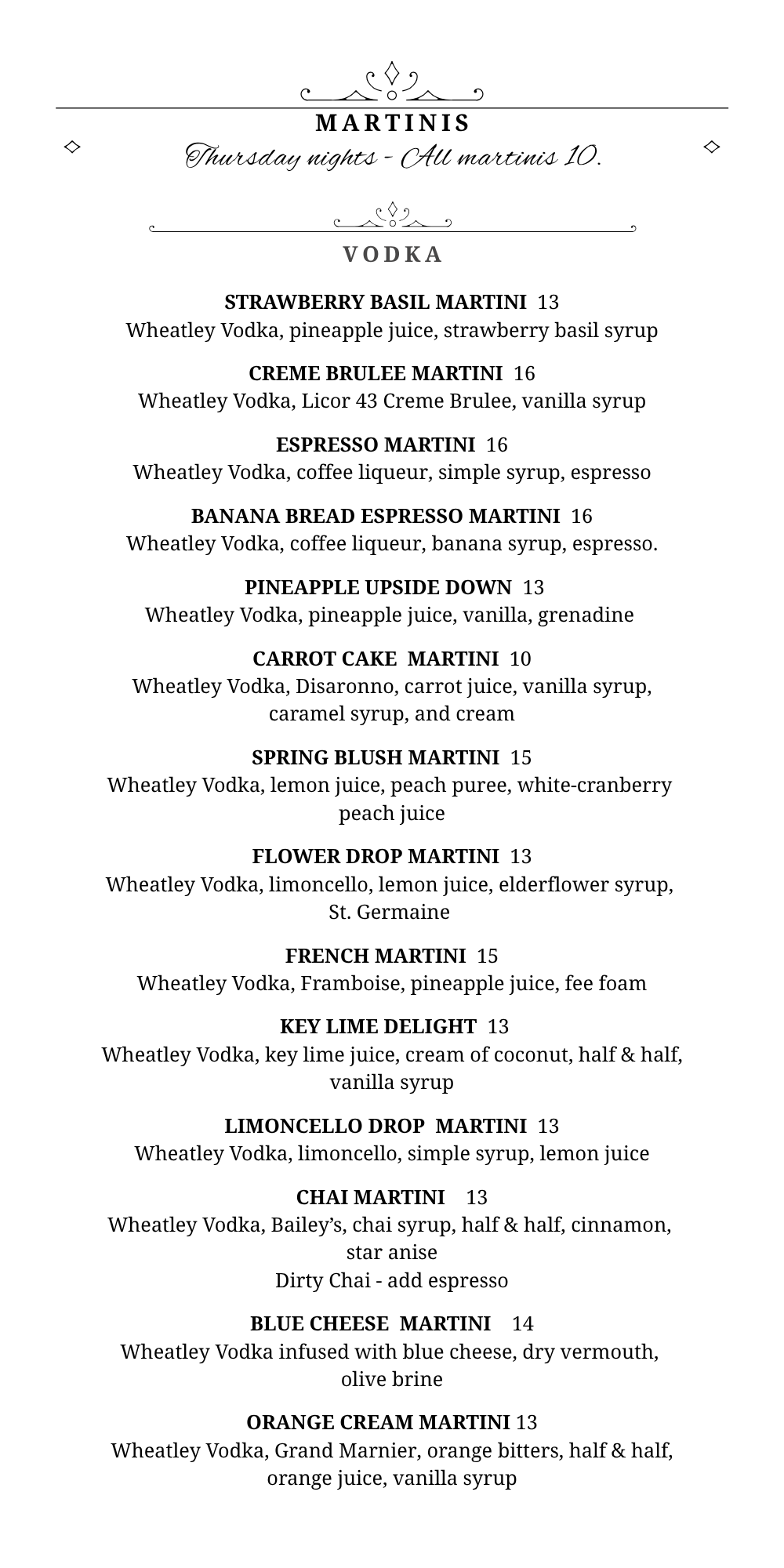 Whisperz Speakeasy Martini Menu