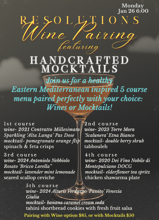 Mocktail and Wine Dinner Pairing