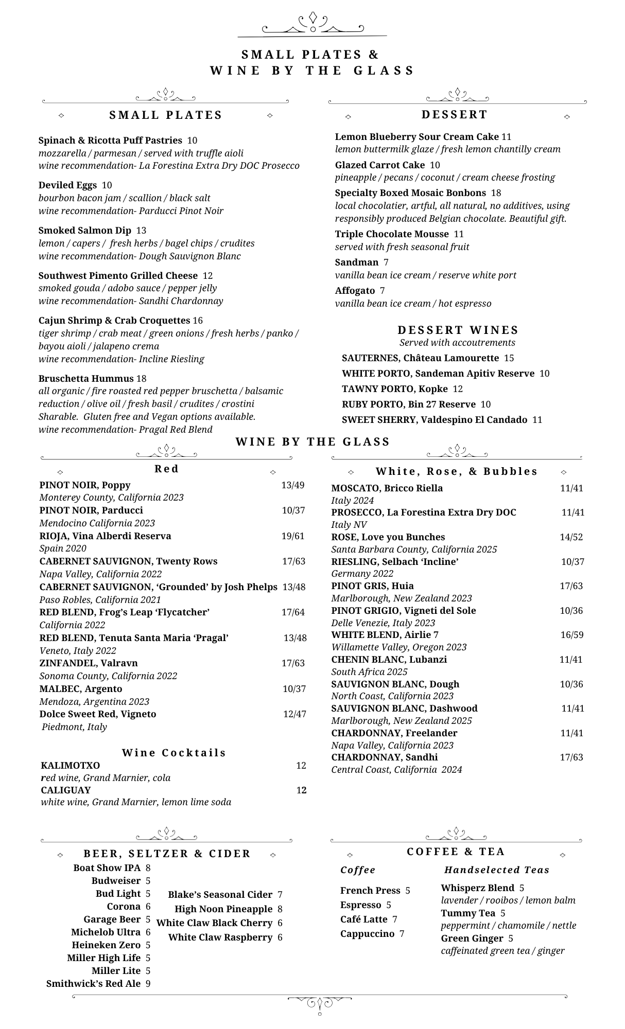 Whisperz Speakeasy Signature Menu