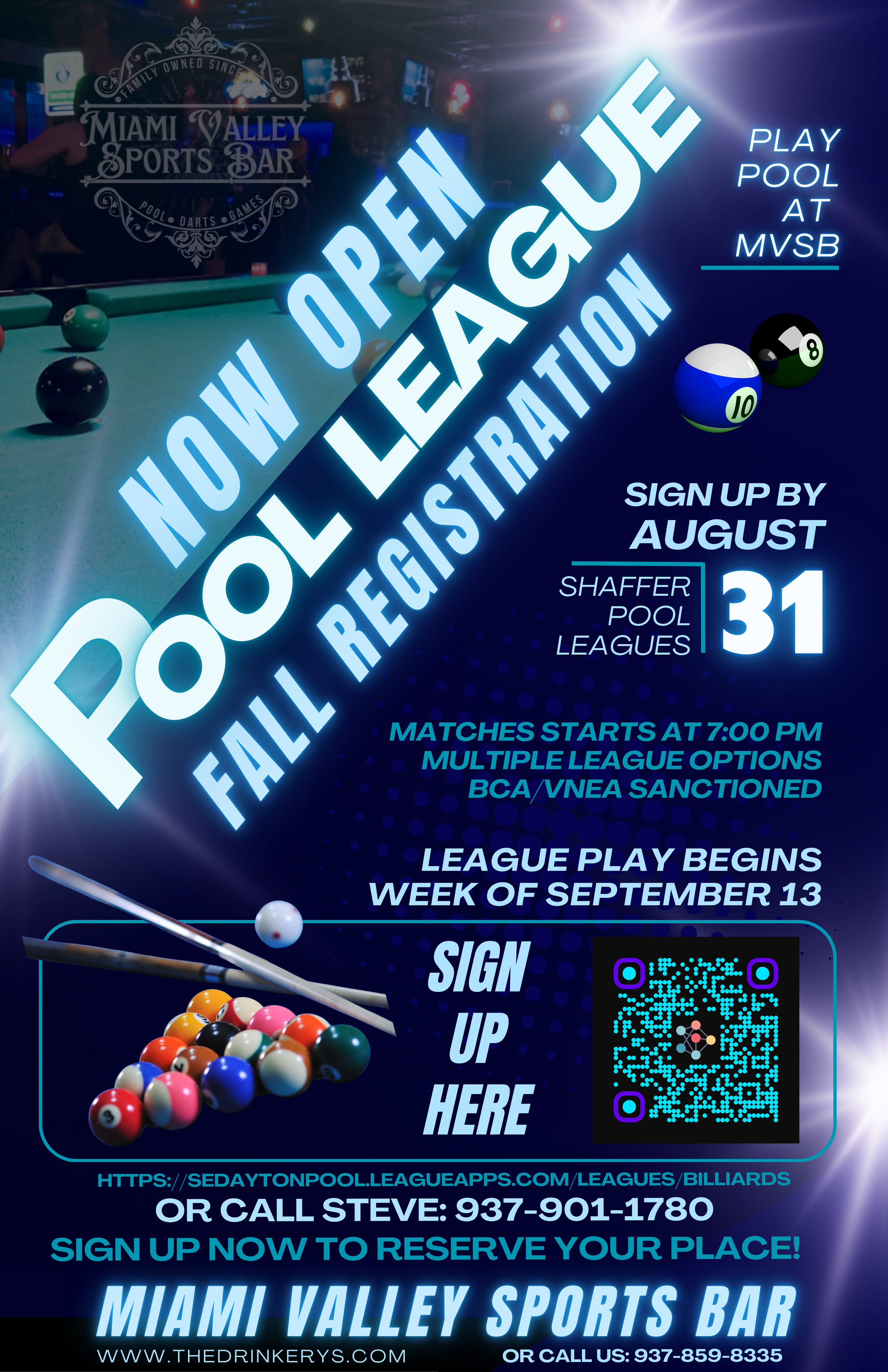 Now signing up Fall Pool Leagues at Miami Valley Sports Bar