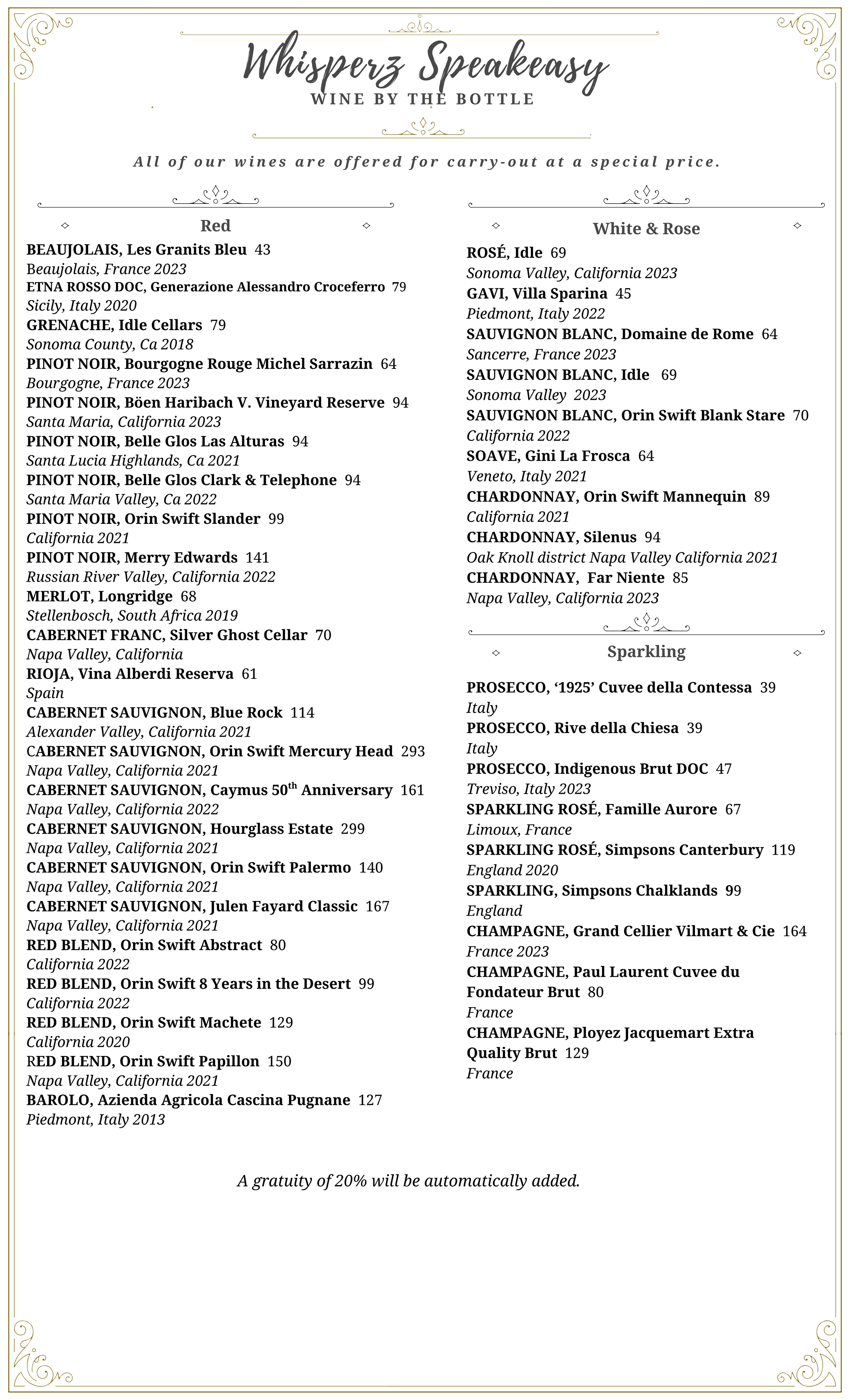 Whisperz Wine by the Bottle