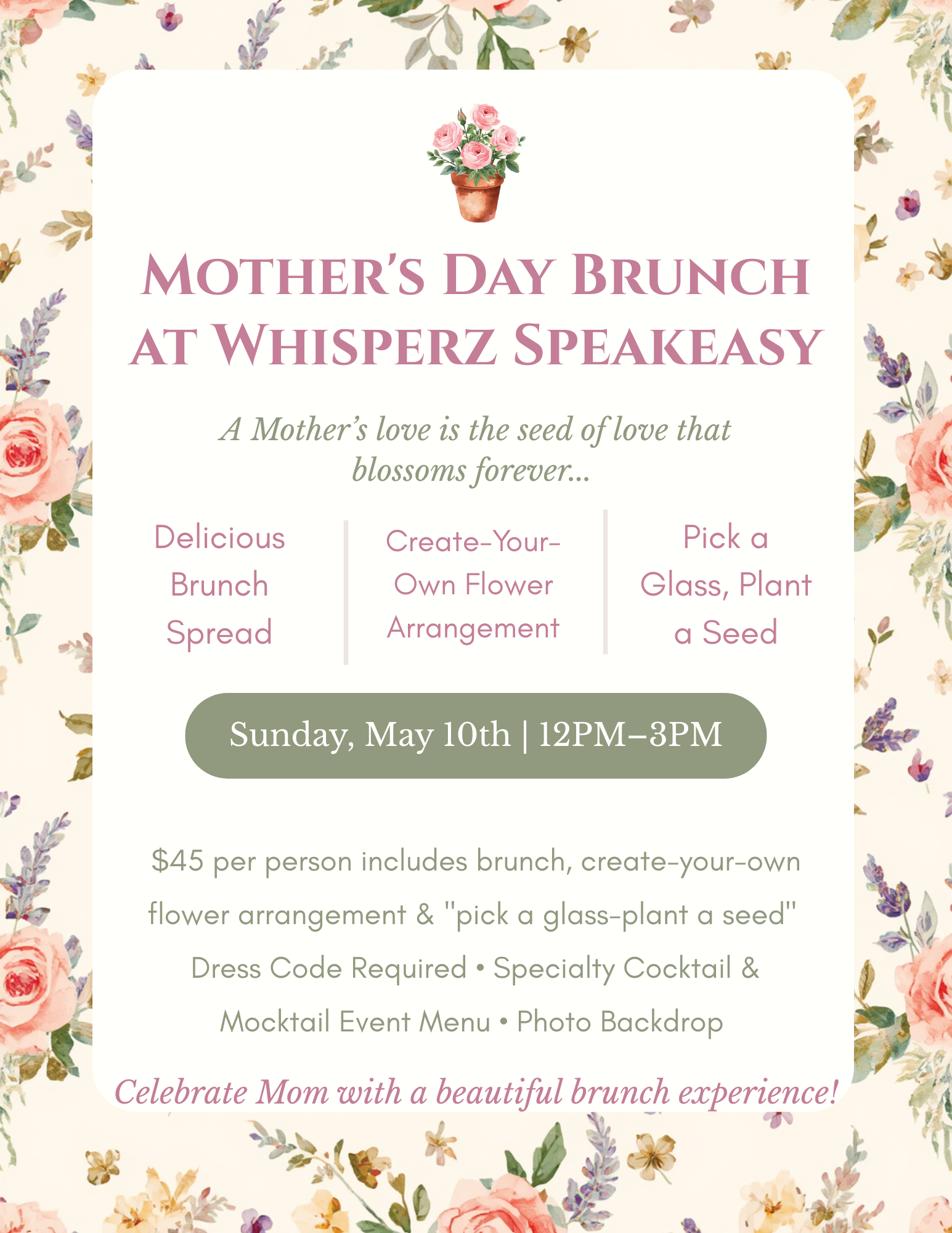 Mother's Day Brunch at Whisperz Speakeasy