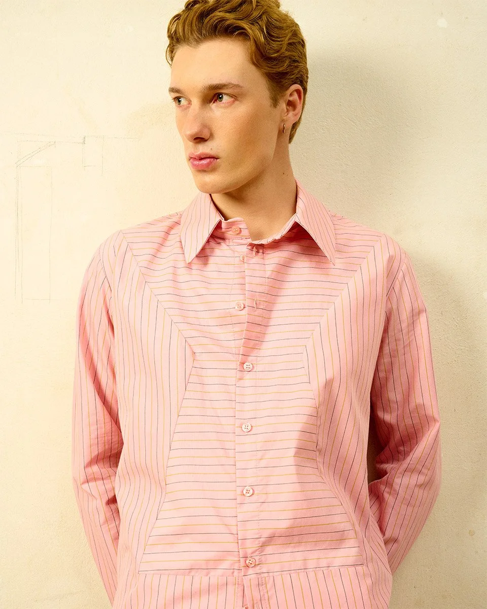 PINK STRIPED PANEL SHIRT