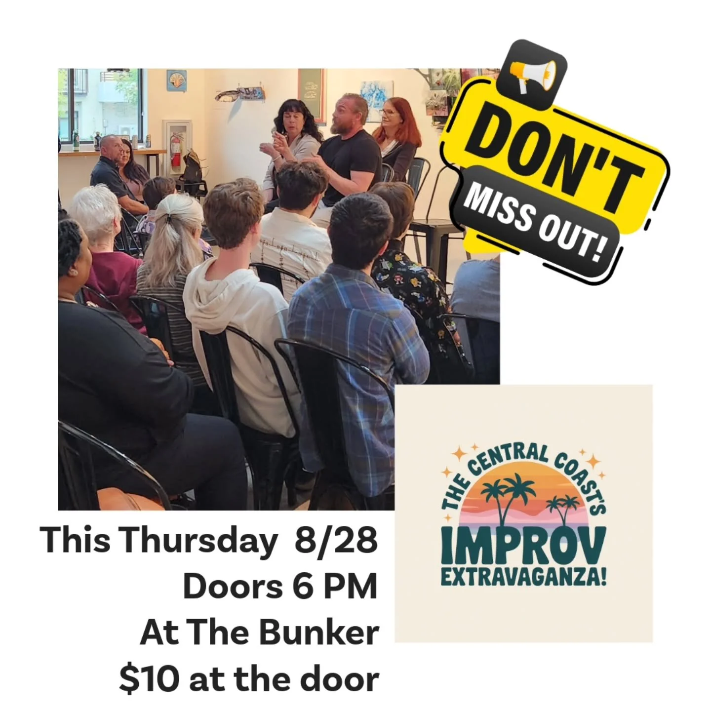 🔥 Ready for a night of unscripted chaos and comedy gold? This Thursday, The Bunker SLO transforms into the ultimate improv playground with our Improv Extravaganza; trust us, these shows typically sell out because the talent is that good. 

🎟️ $10 a