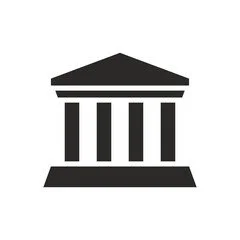 Icon of a classical building with columns and a triangular pediment.