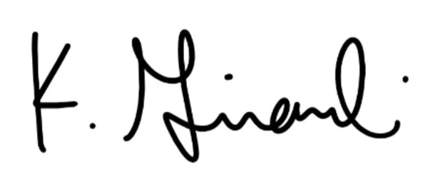 A signature reading 'K. Friend' in black ink on a white background.