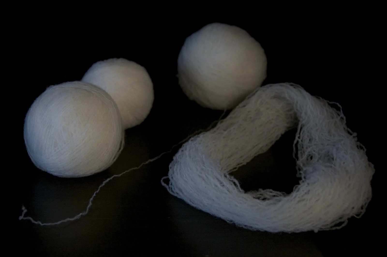   Balls of mountain goat wool. Photo courtesy of the artist.  