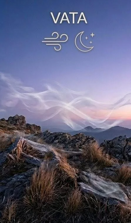 Serene mountain landscape representing Vata — the force of movement governed by air and ether in Ayurvedic practice
