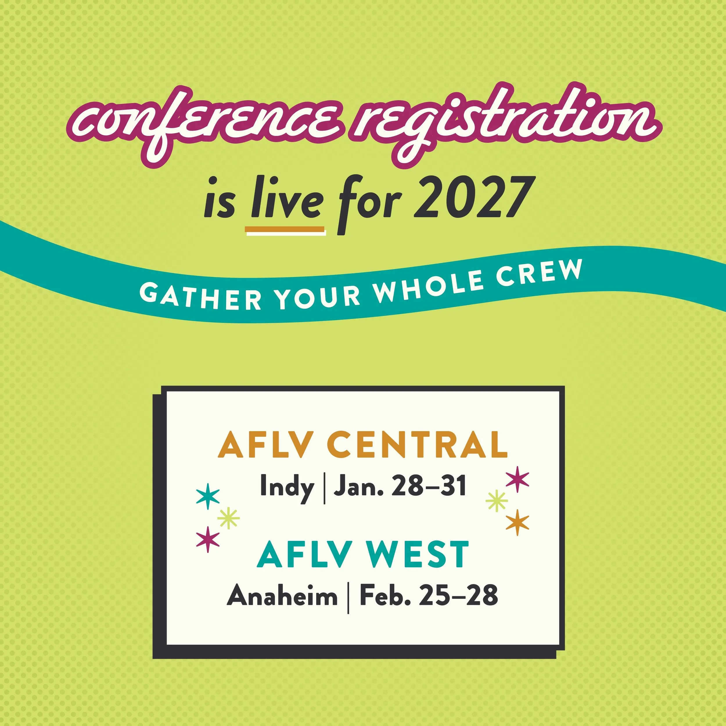 THE WAIT IS OVER! 🎉 🎟️ 🤗 Registration for #AFLVCentral + #AFLVWest 2027 is officially LIVE!

Get ready for two of the largest fraternity &amp; sorority gatherings in the country. Packed with big ideas, new perspectives, unforgettable moments, and 