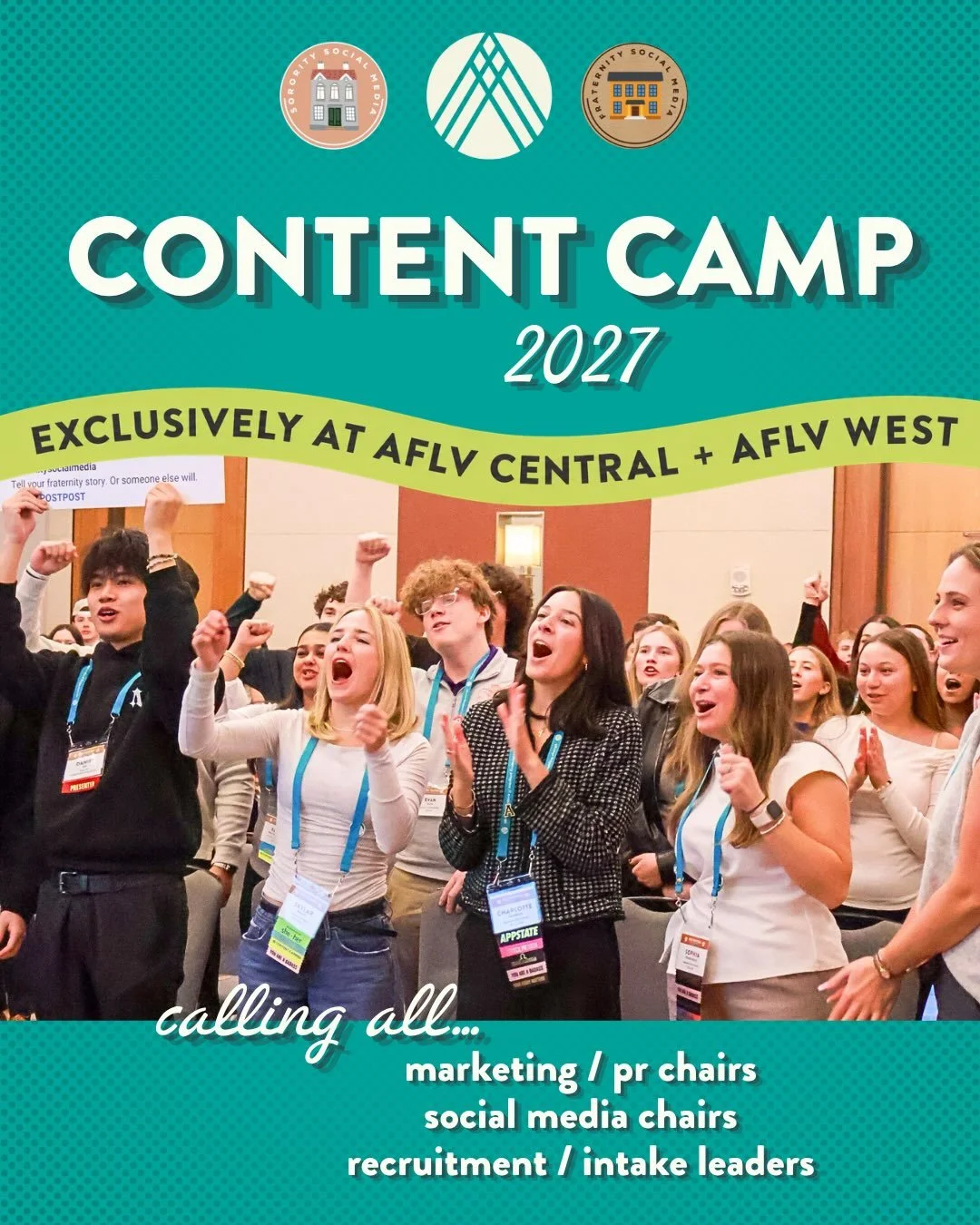 Marketing your fraternity &amp; sorority community has never mattered more📱🔥🏕️

That&rsquo;s where Content Camp at #AFLVCentral + #AFLVWest comes in! Designed for Marketing + PR Officers, Social Media Chairs, and Recruitment/Intake Leaders, Conten